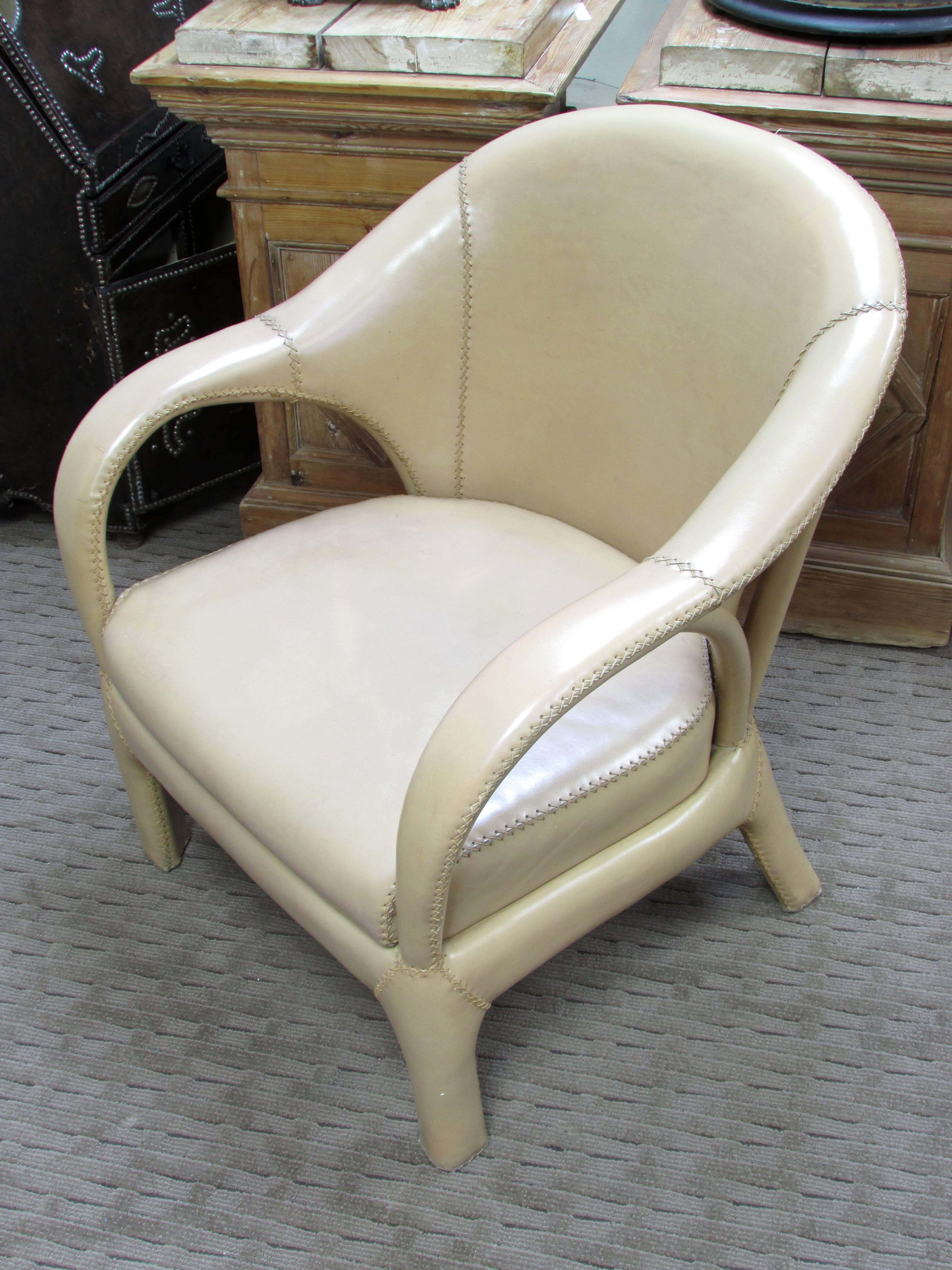 French 1970s Hand Stitched Leather Tub Chairs For Sale 1