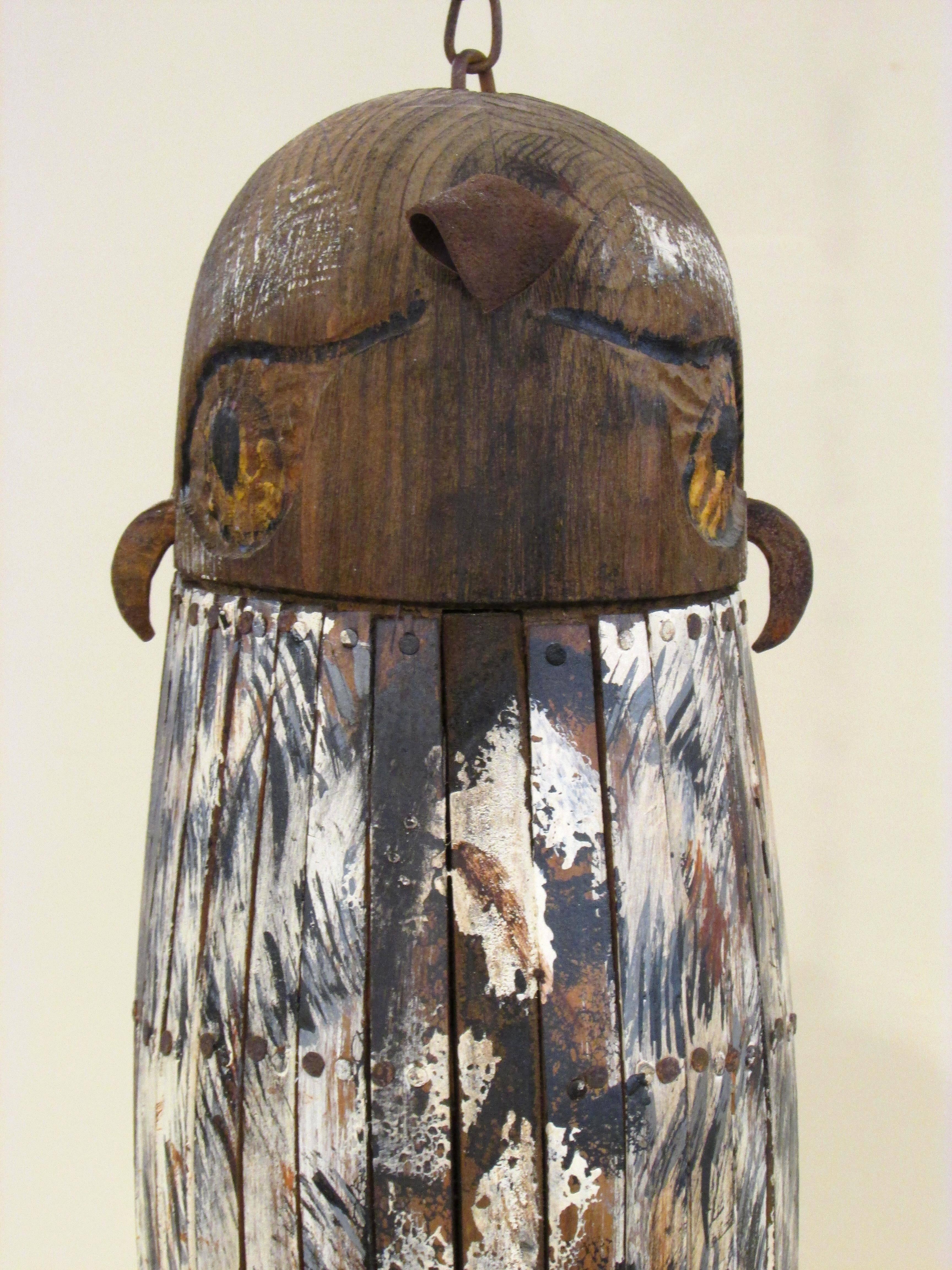 Hanging Carved and Painted Owl Decoy In Good Condition In High Point, NC