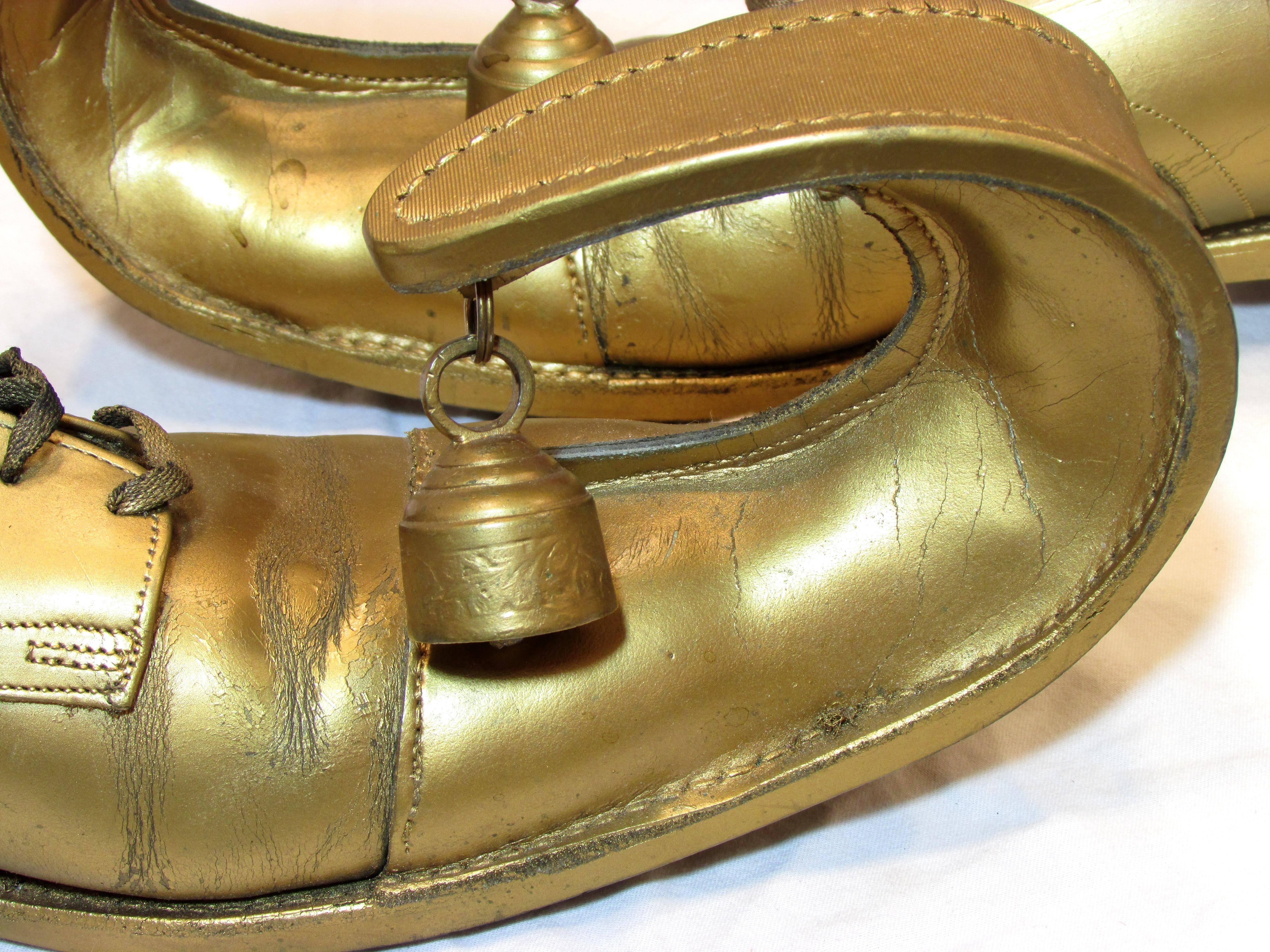 Painted Gold Curl Toe Clown Shoes with Bells