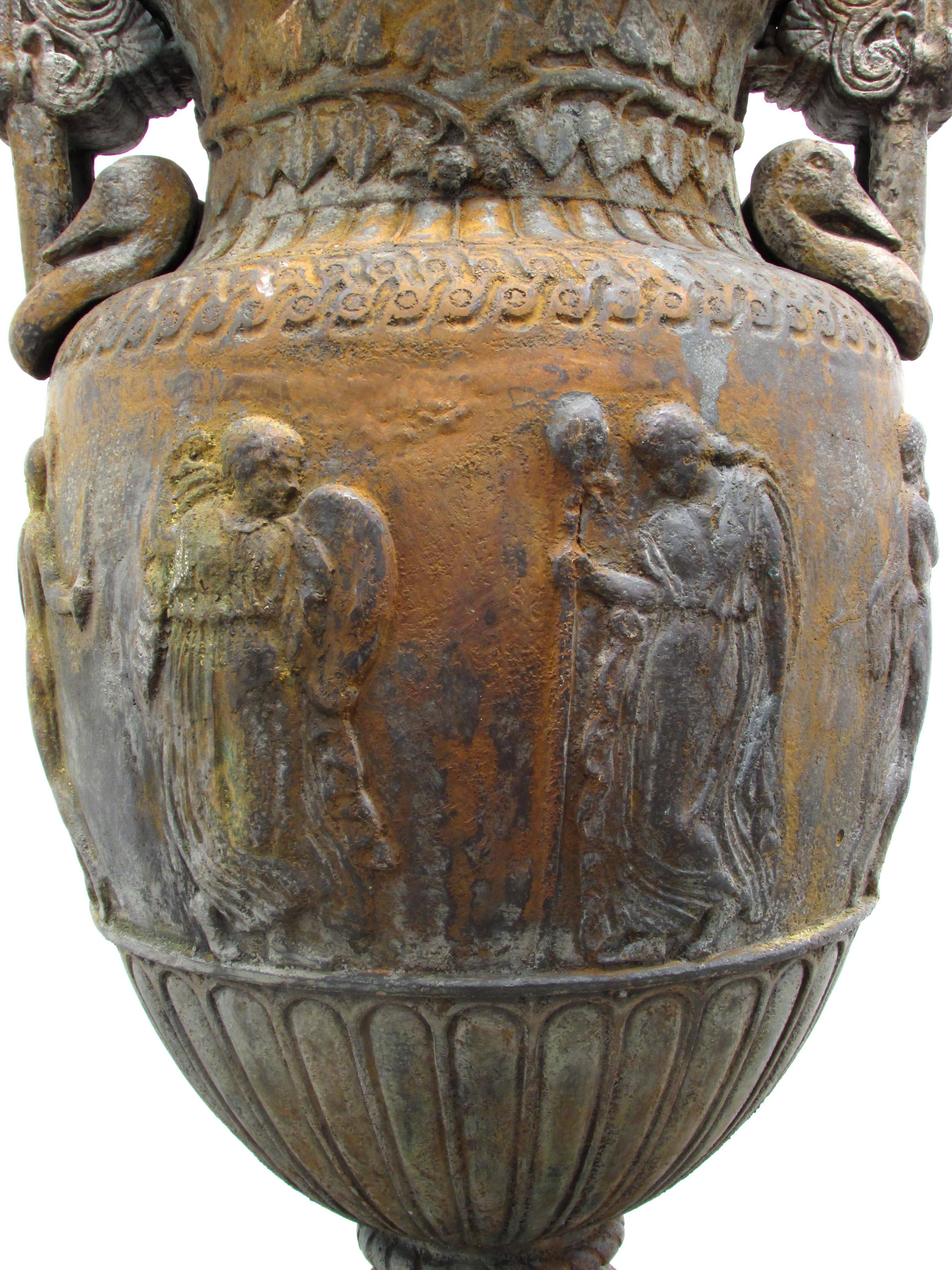 Neoclassical Bronze Urn on Pedestal For Sale 1