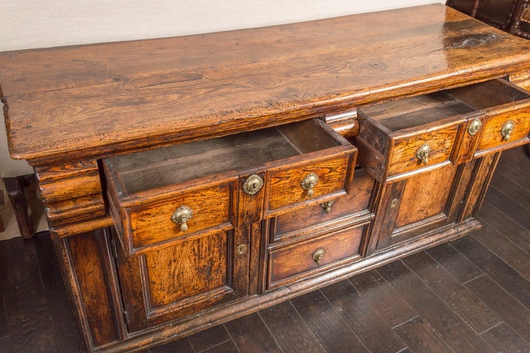 Early English Oak Dresser Base with Patina, circa 1720