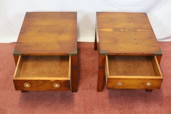 Lovely Pair Of 1960 Yew And Brass Military Campaign Style Bedside Table