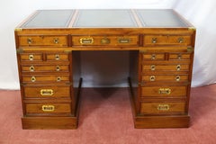 Stunning Fully Restored Yew Wood Military Campaign Pedestal Writing Desk