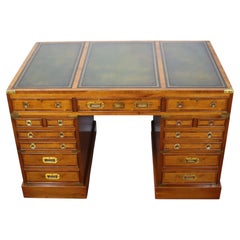Stunning Fully Restored Yew Wood Military Campaign Pedestal Writing Desk