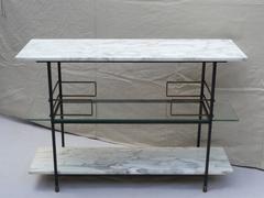 1960s Salterini Marble Iron Brass and Glass Three-Tiered Console / Bar