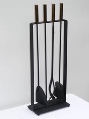 Pilgrim 1960s Modernist Wrought Iron and Brass Fireplace Tool Set