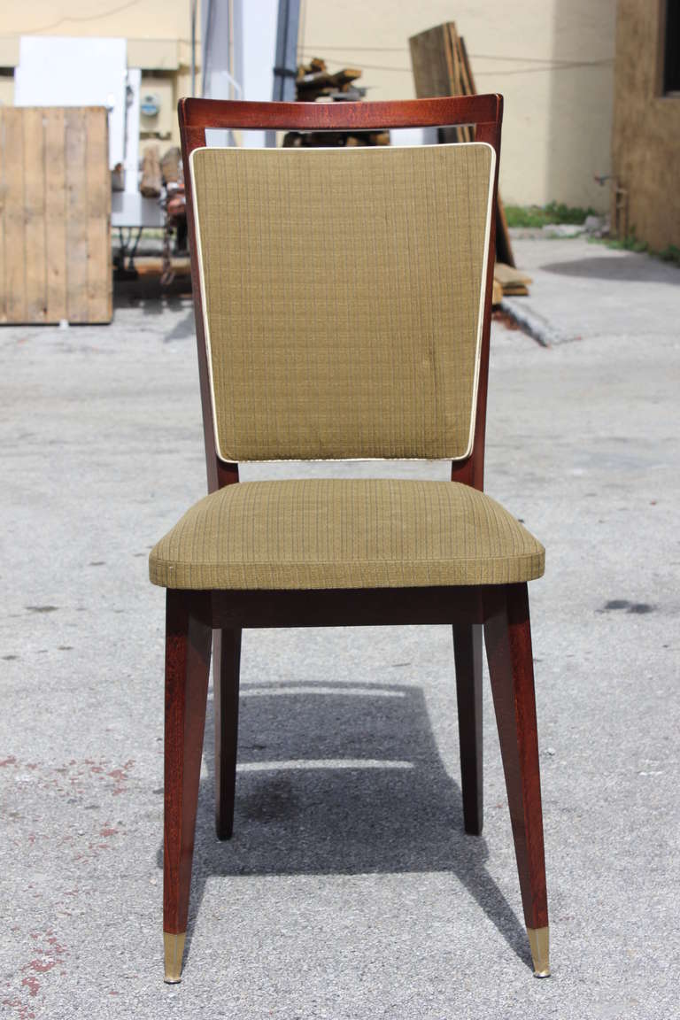 Beautiful Set of Six French Art Deco Solid Walnut Dining Chairs, circa 1940s In Good Condition In Hialeah, FL