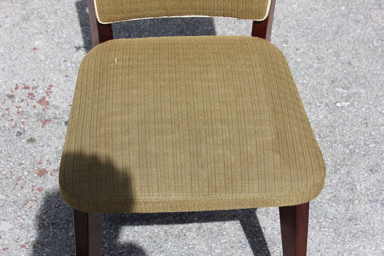 Fabric Beautiful Set of Six French Art Deco Solid Walnut Dining Chairs, circa 1940s