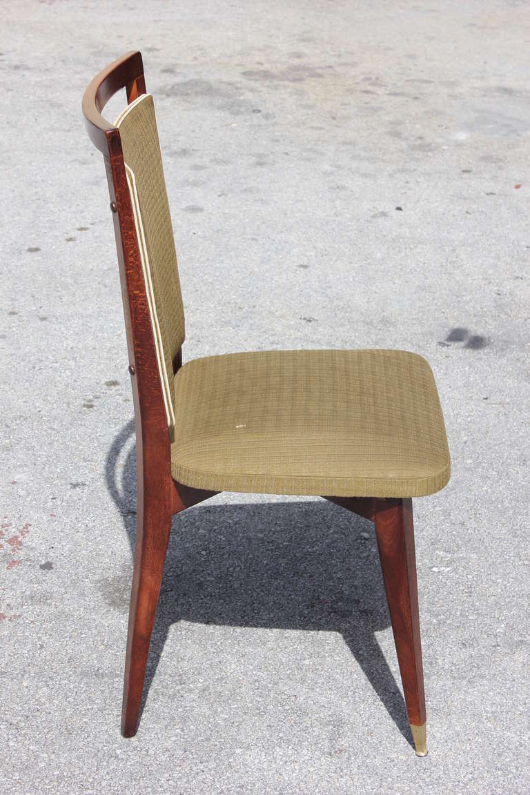 Beautiful Set of Six French Art Deco Solid Walnut Dining Chairs, circa 1940s 1