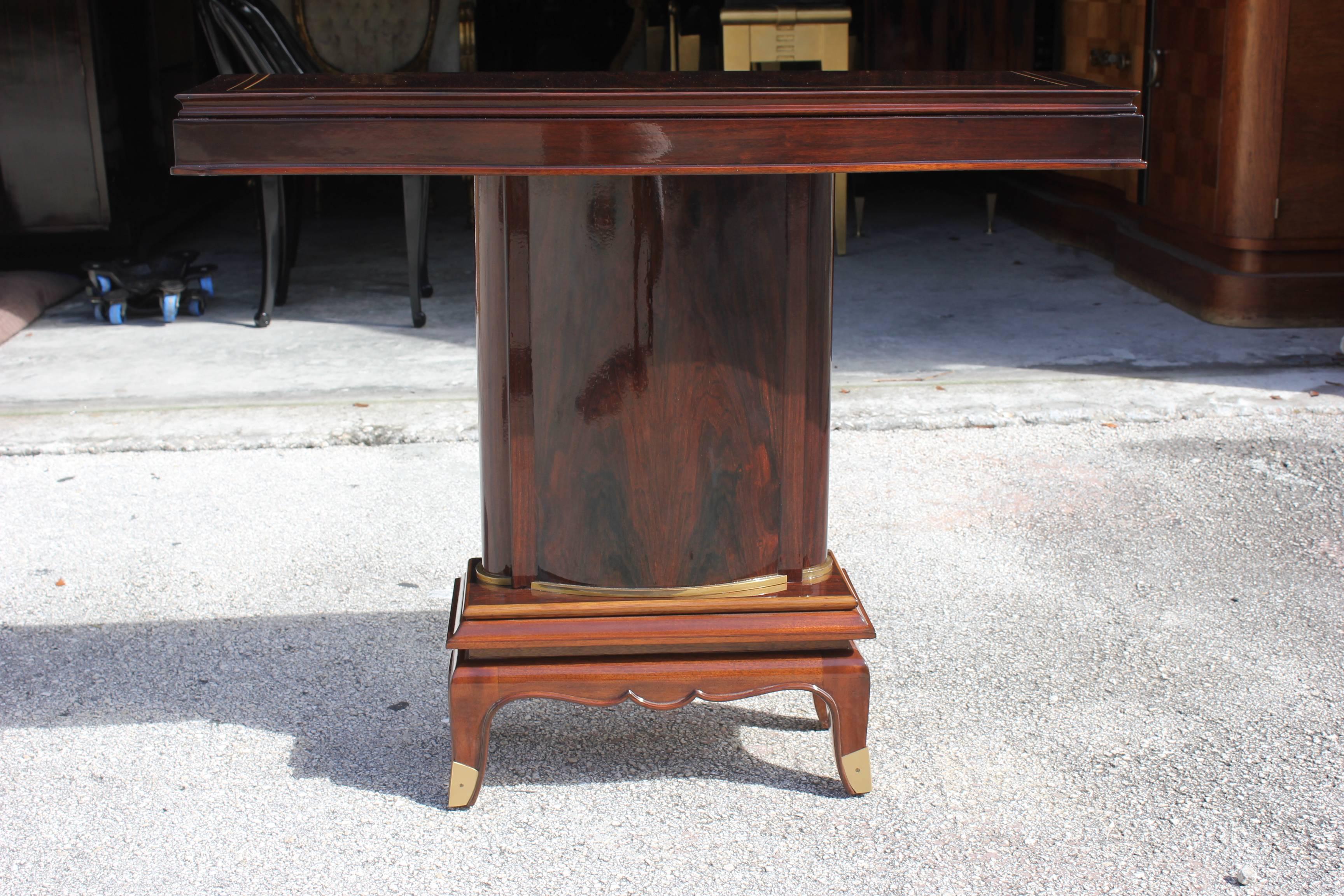 Pair of French Art Deco Palisander Console Tables by Jules Leleu, circa 1930s In Excellent Condition In Hialeah, FL