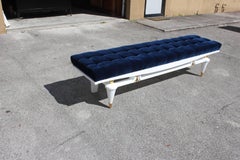 Long French Art Deco Snow White Lacquered Long Sitting Bench, circa 1940s