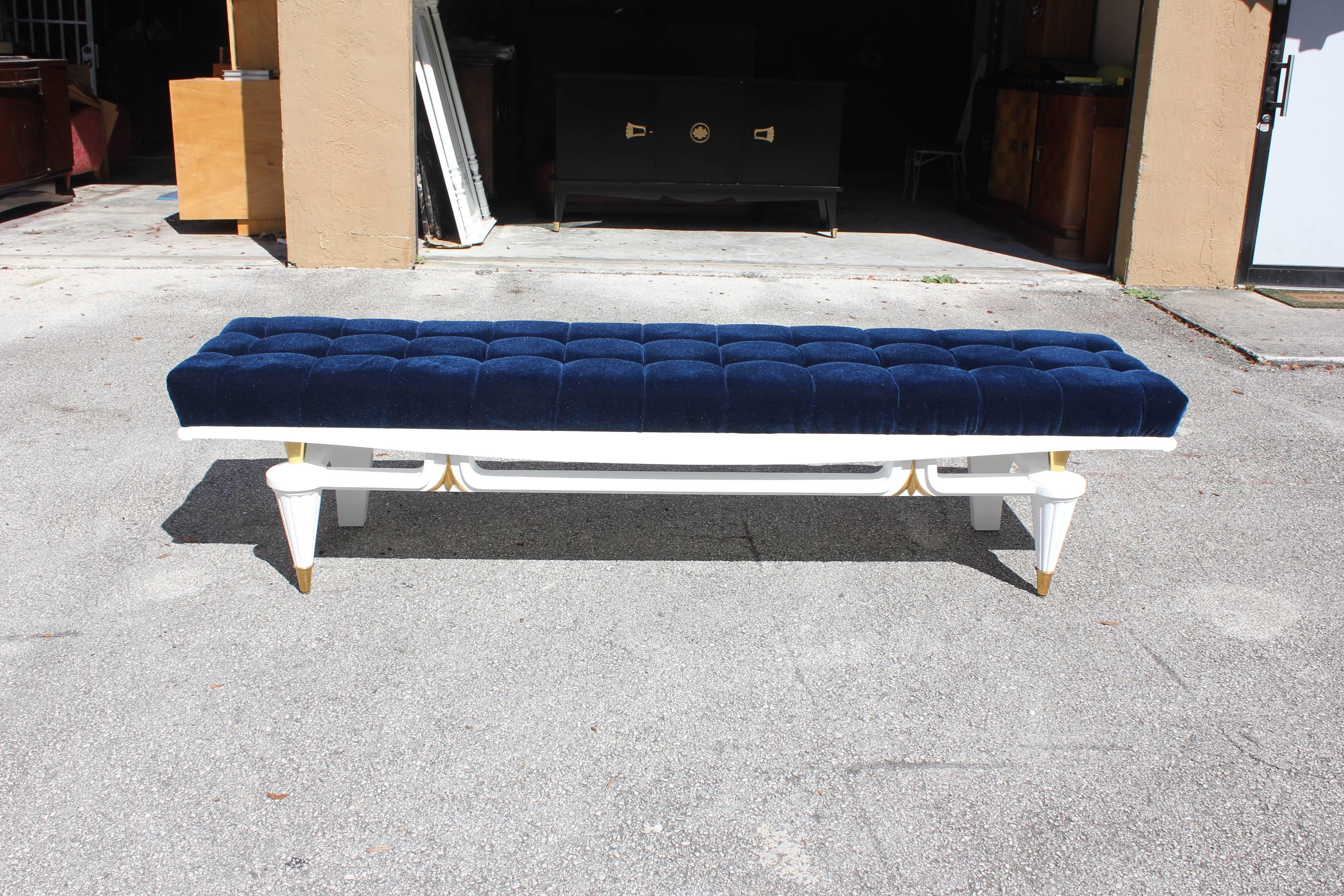 Long French Art Deco Snow White Lacquered Long Sitting Bench, circa 1940s 5