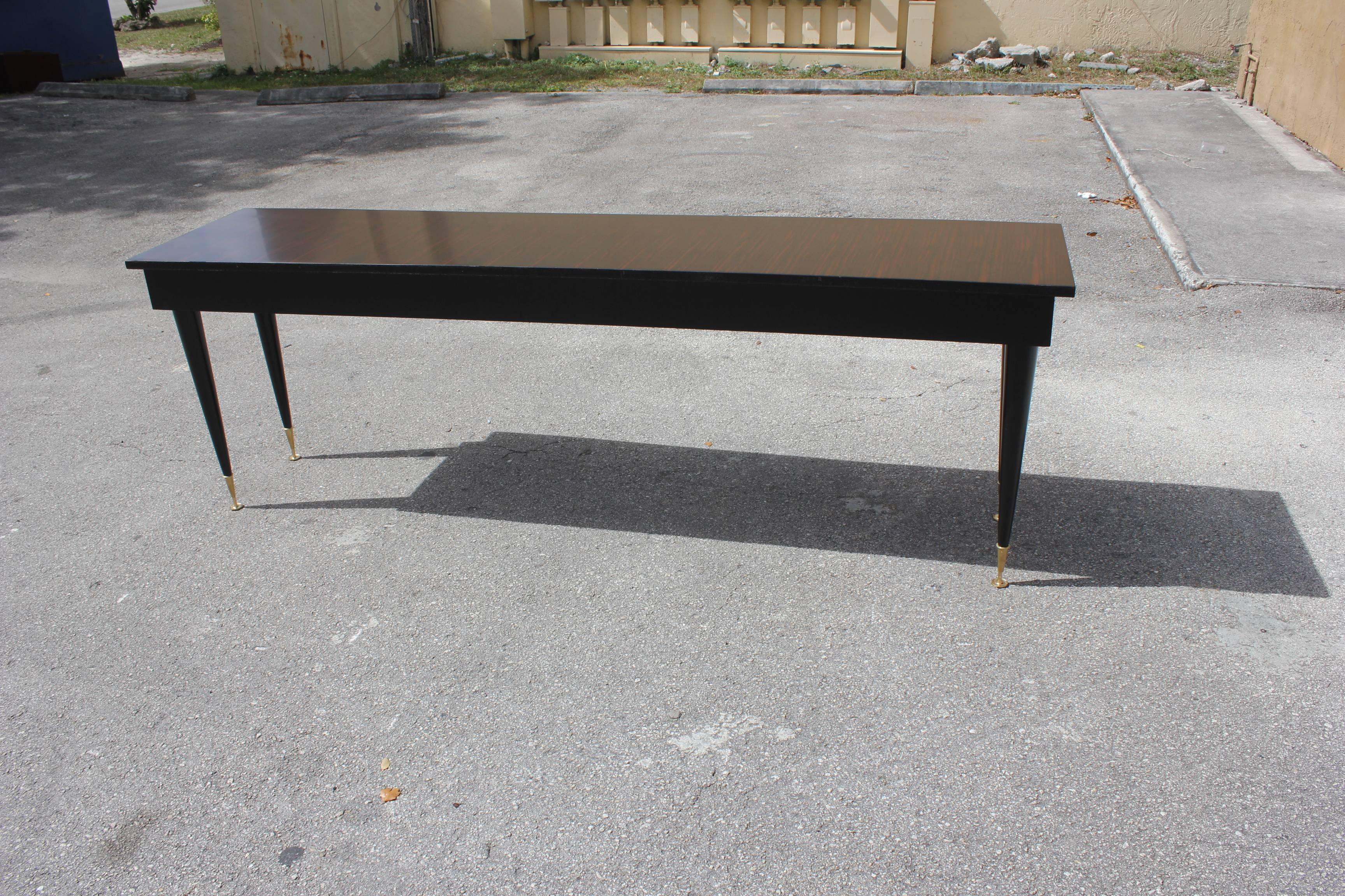 Long French Art Deco Macassar Ebony, Parchment Drawer Console Table, circa 1940s 4