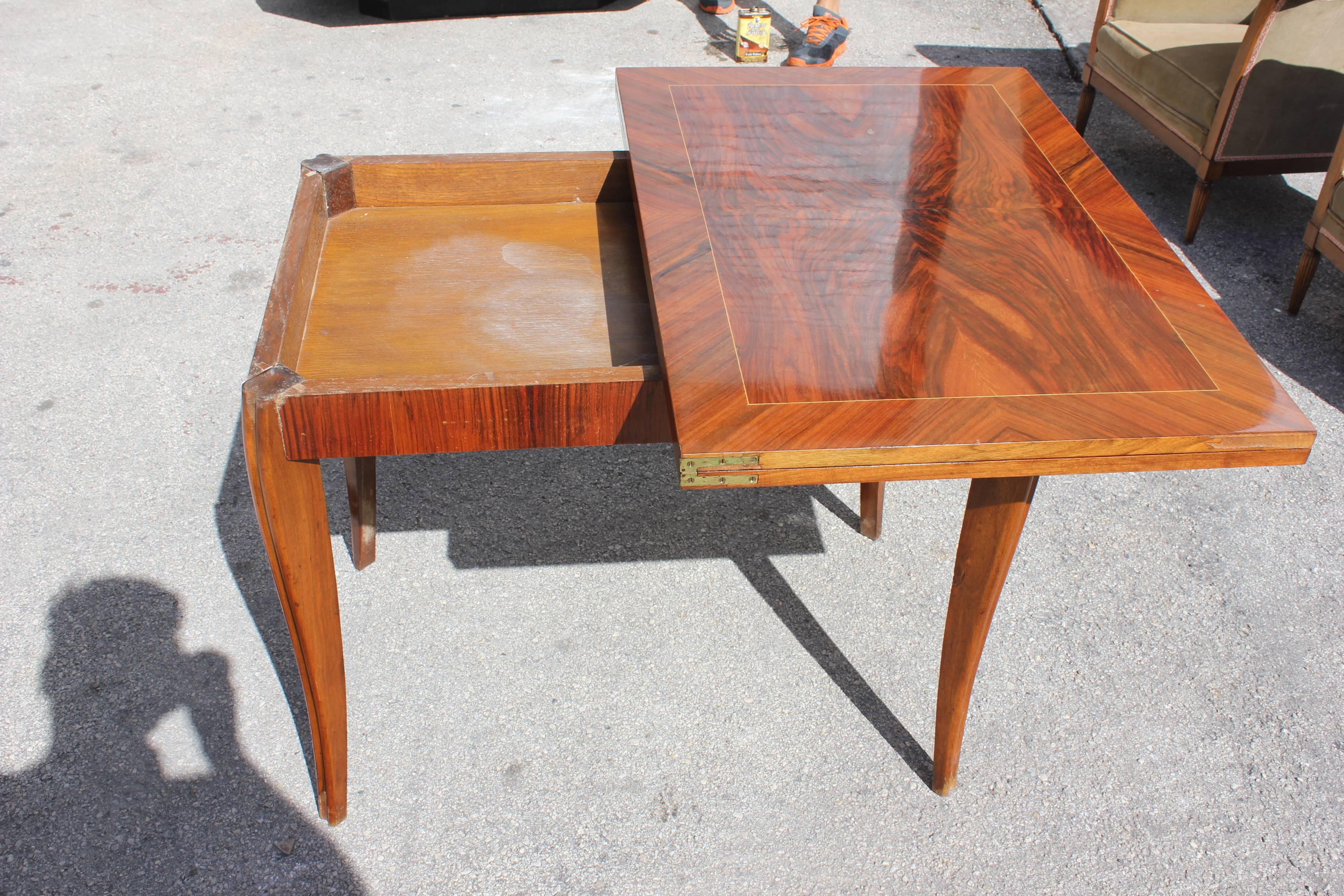 French Art Deco Exotic Walnut Gaming Table, circa 1940s 2