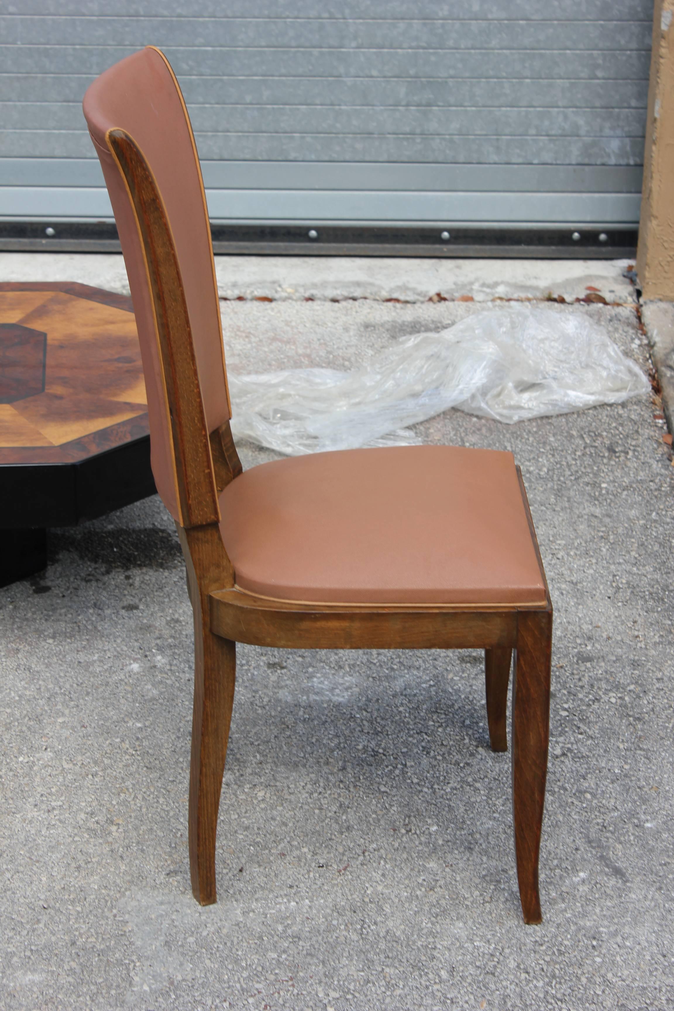 Suite of Six French Art Deco Classic Mahogany Dining Chairs, circa 1940s In Good Condition In Hialeah, FL