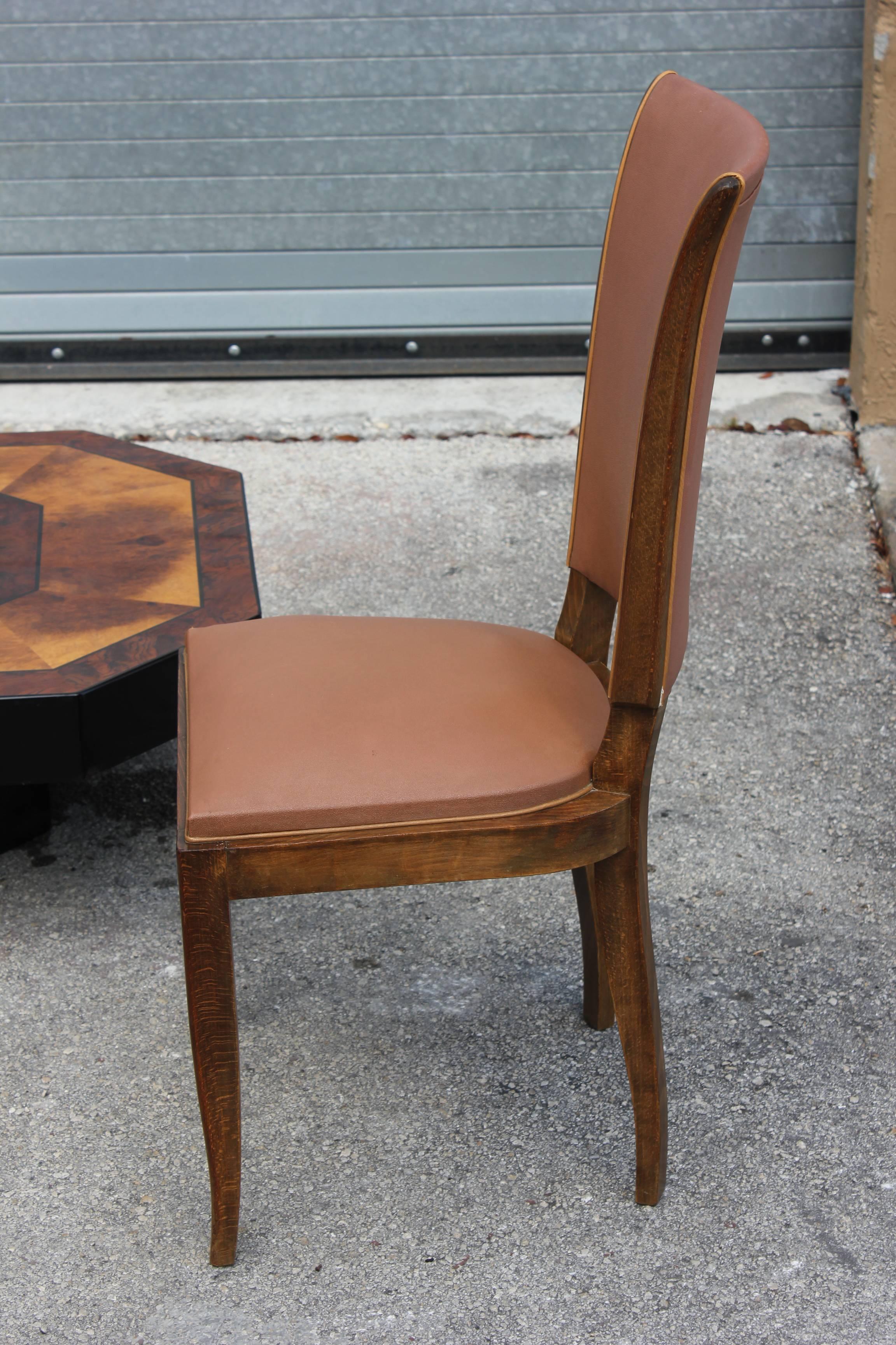 Suite of Six French Art Deco Classic Mahogany Dining Chairs, circa 1940s 2