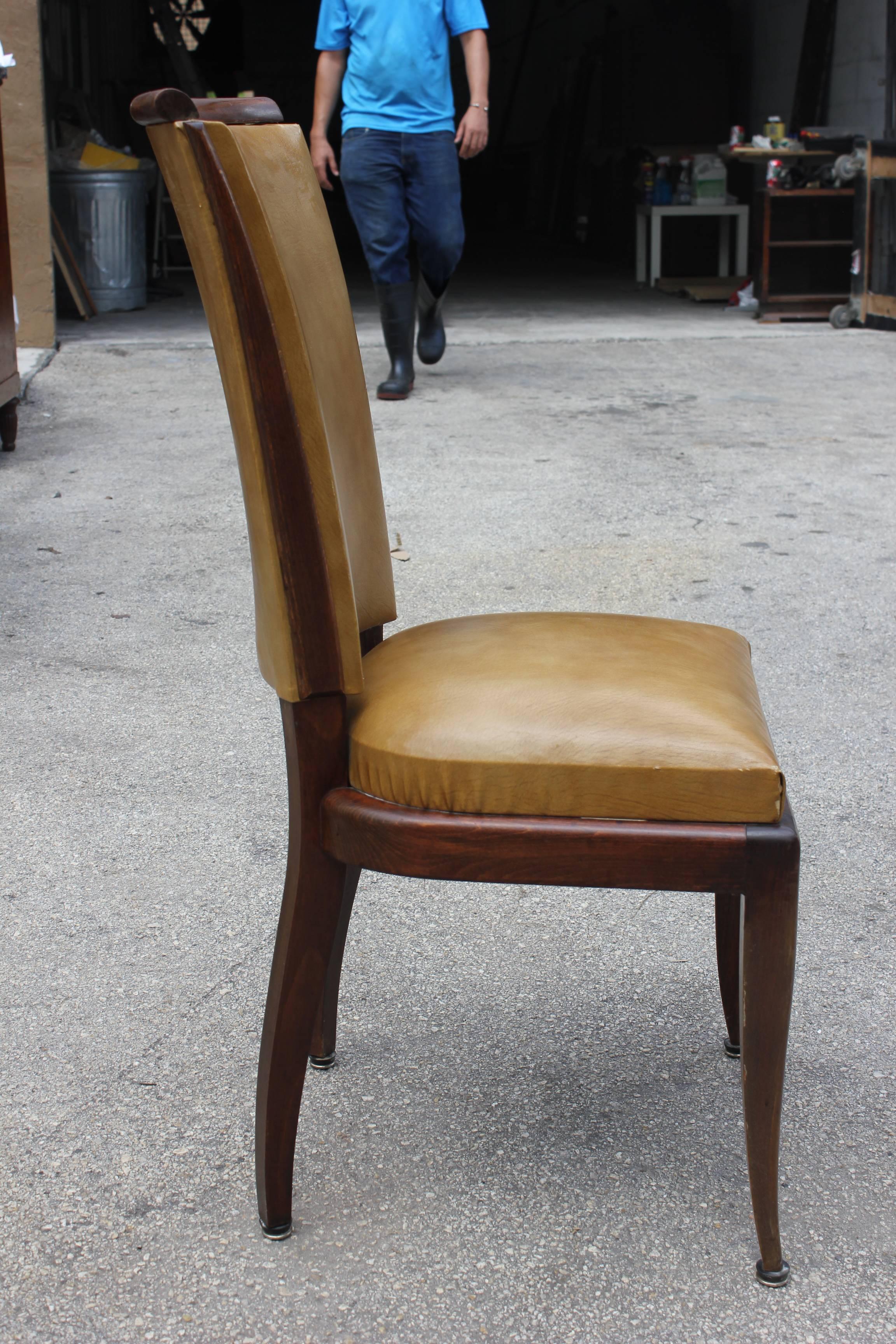 Mid-20th Century Set of Eight French Art Deco Walnut Dining Chairs, circa 1940s