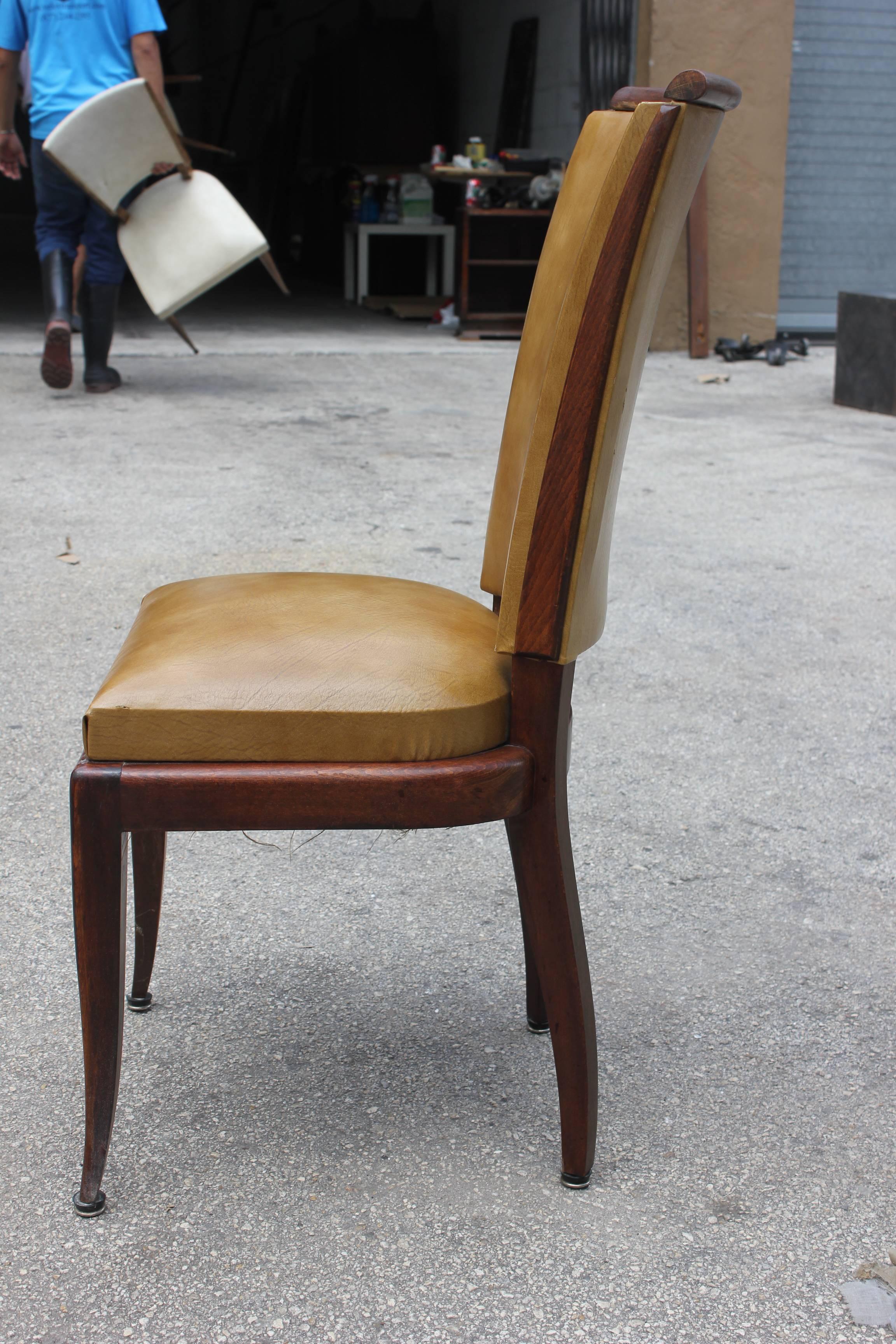 Set of Eight French Art Deco Walnut Dining Chairs, circa 1940s 2