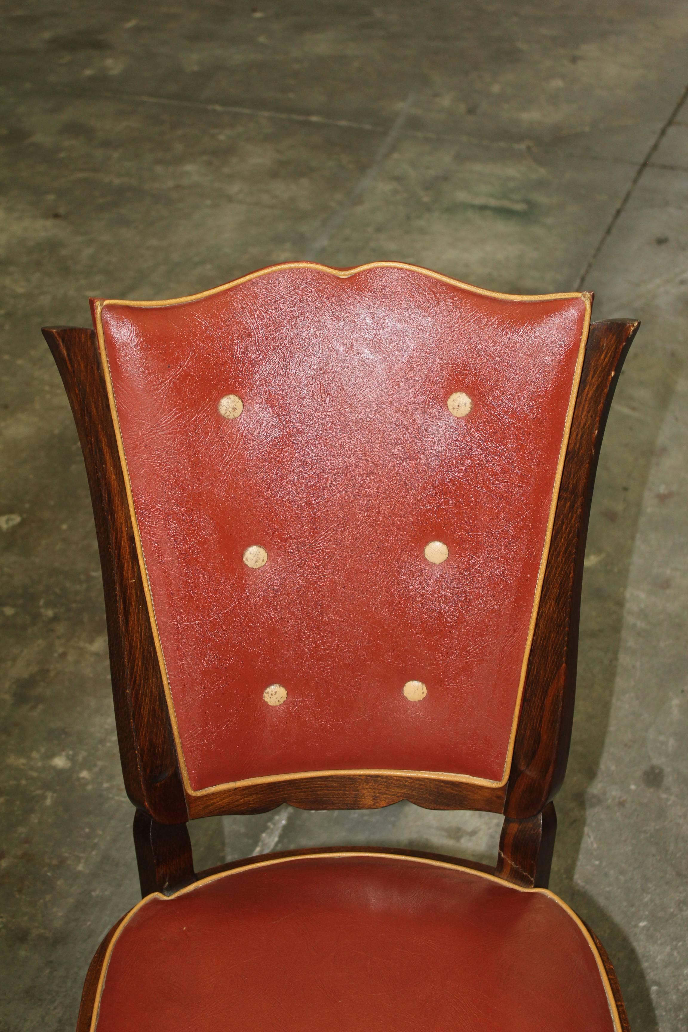 Suite of Six French Art Deco Mahogany Dining Chairs by Rafael, circa 1940s In Good Condition In Hialeah, FL