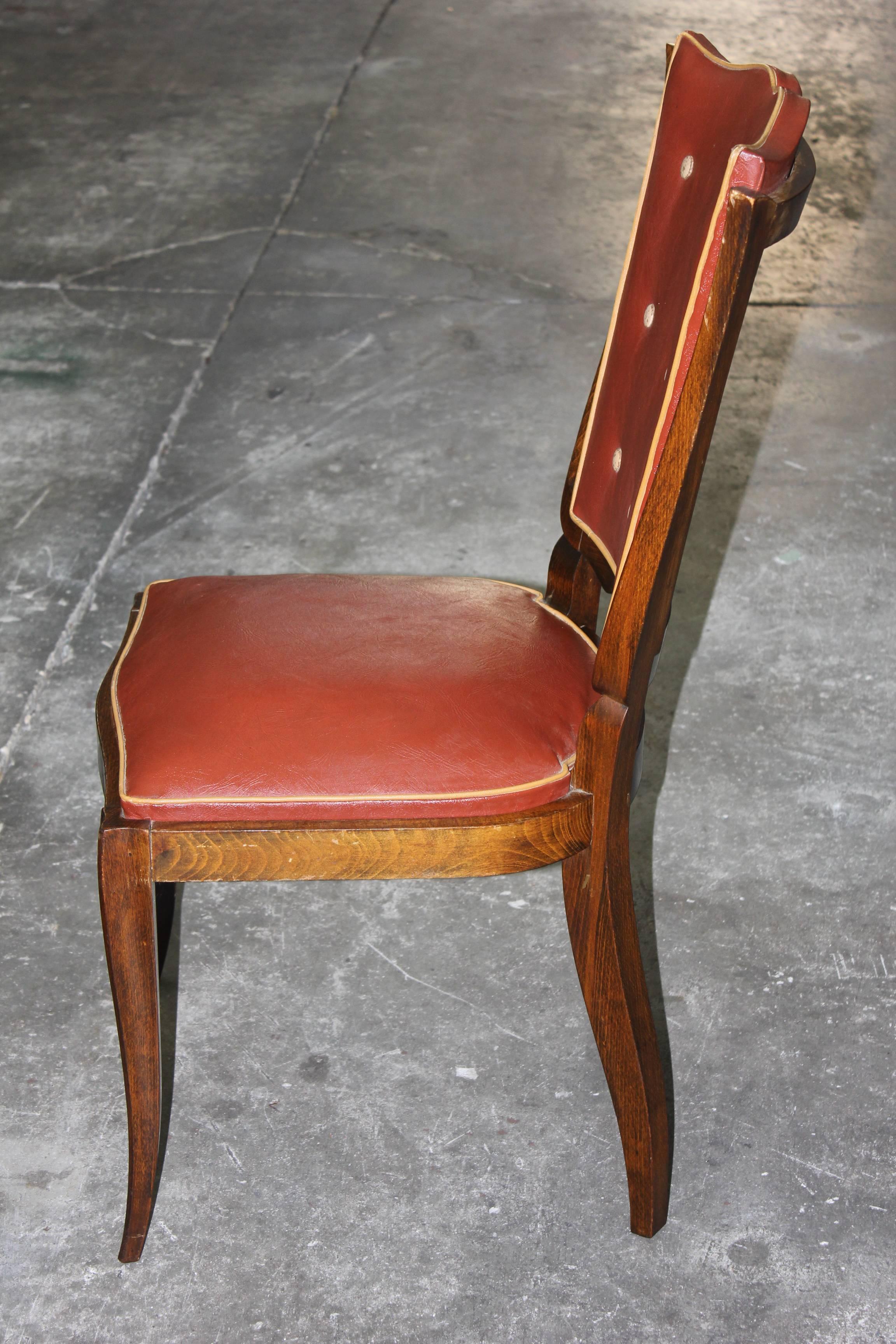 Suite of Six French Art Deco Mahogany Dining Chairs by Rafael, circa 1940s 2