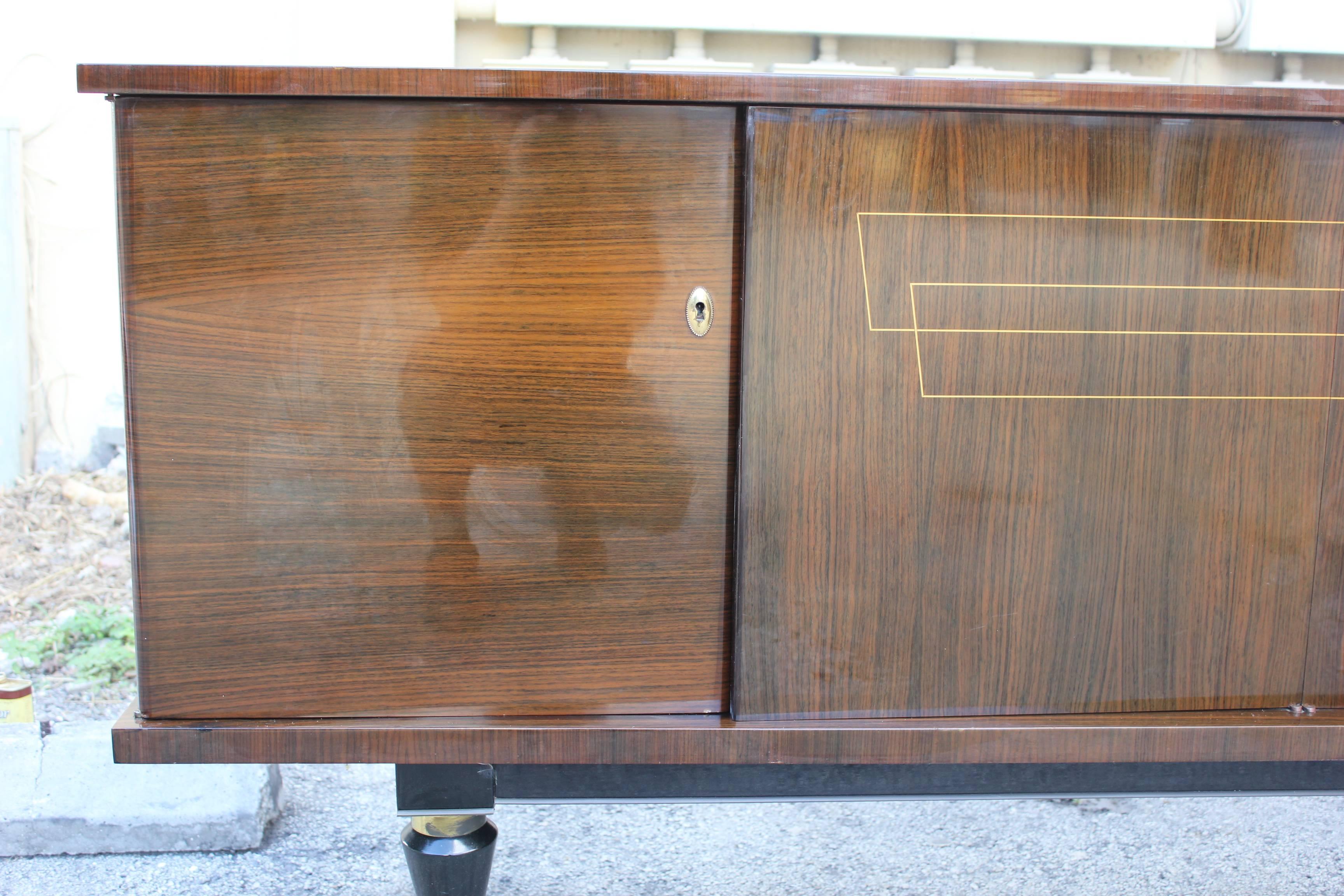 French Art Deco Exotic Macassar Ebony Sideboard, circa 1940s In Excellent Condition In Hialeah, FL
