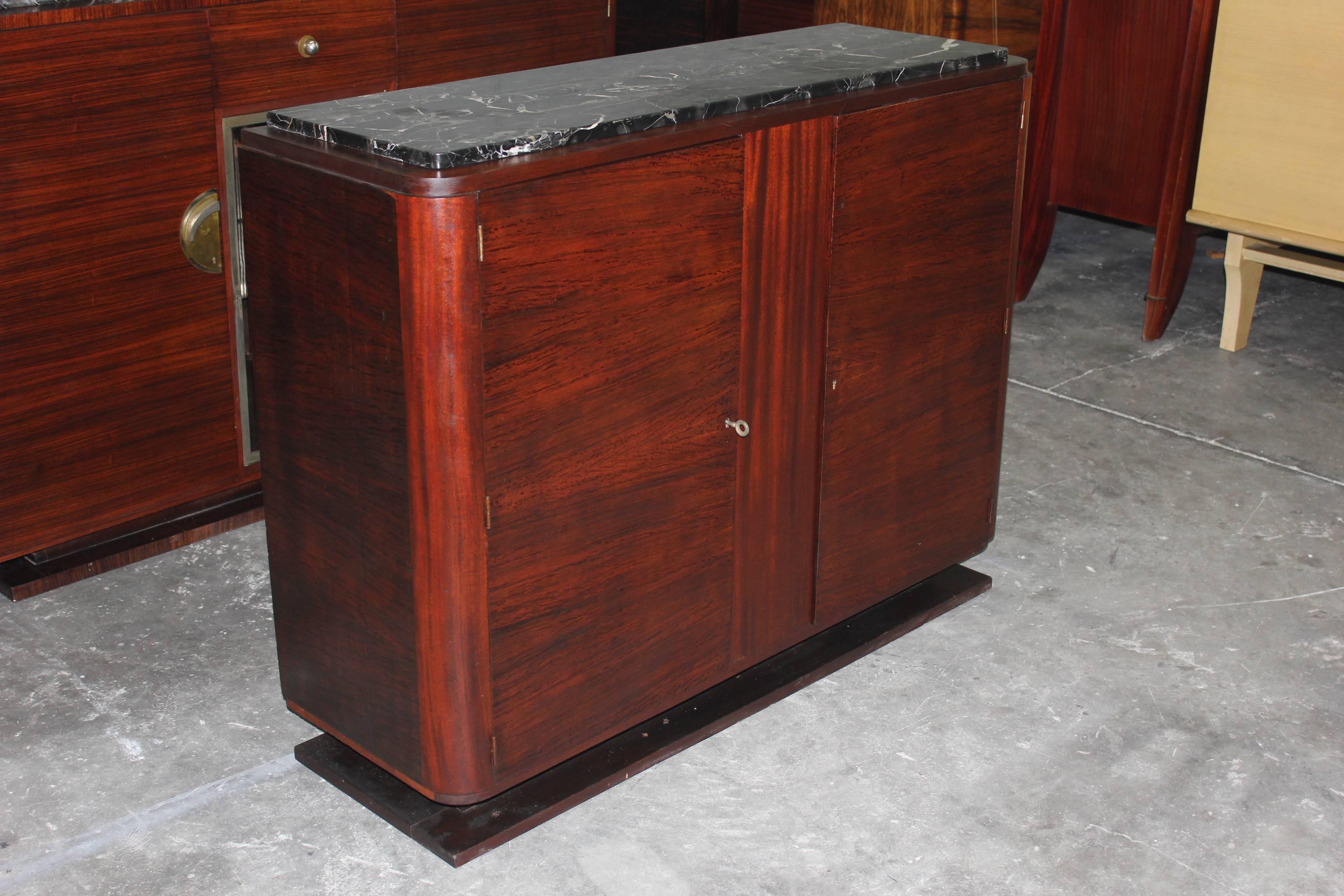 A French Art Deco Palisander Buffet, circa 1940s. Marble top