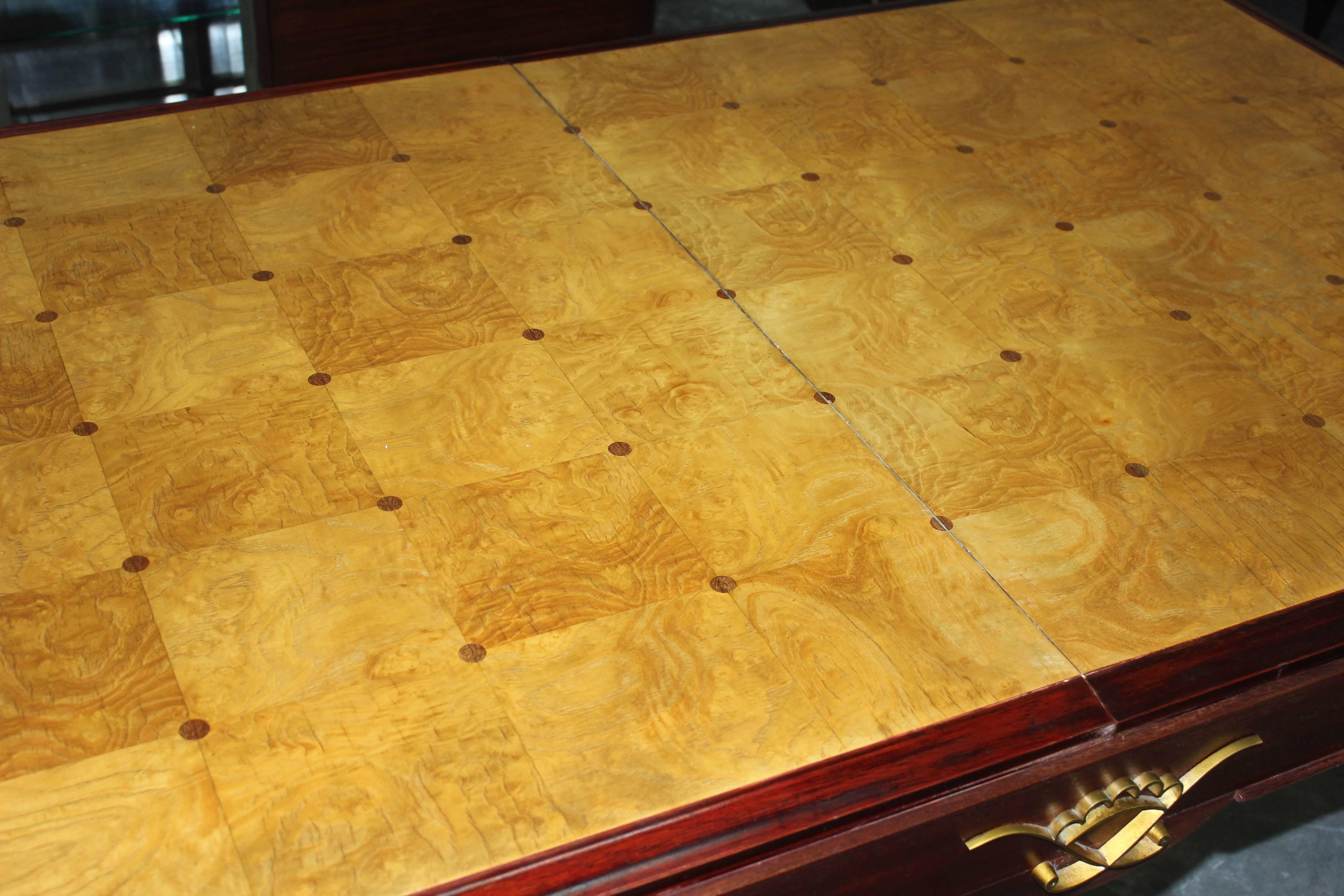 Mid-20th Century French Art Deco Sycamore with Mahogany Dining Table, circa 1940s