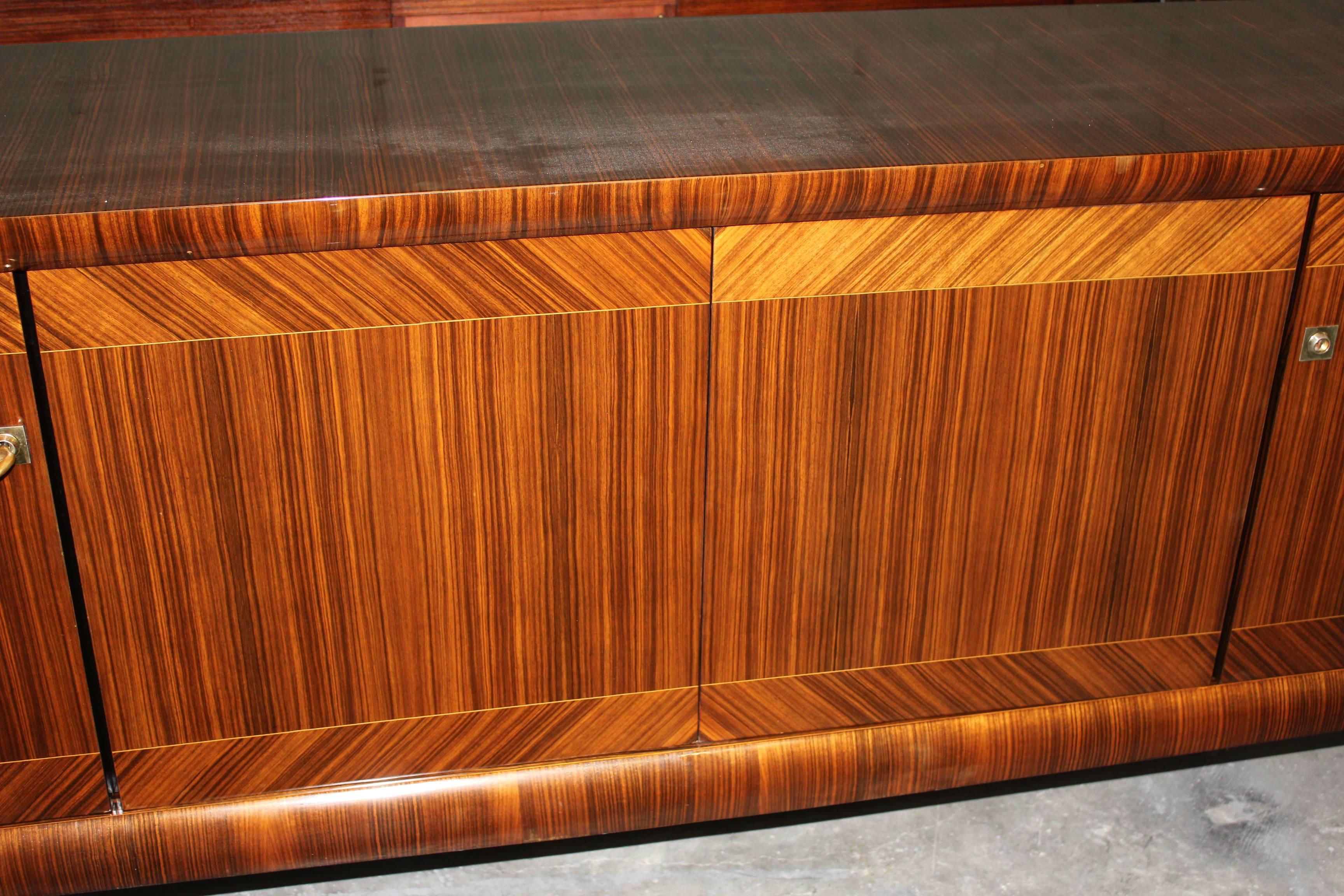 French Art Deco Sideboard / Buffet Macassar Ebony with M-O-P , circa 1940s . In Excellent Condition In Hialeah, FL