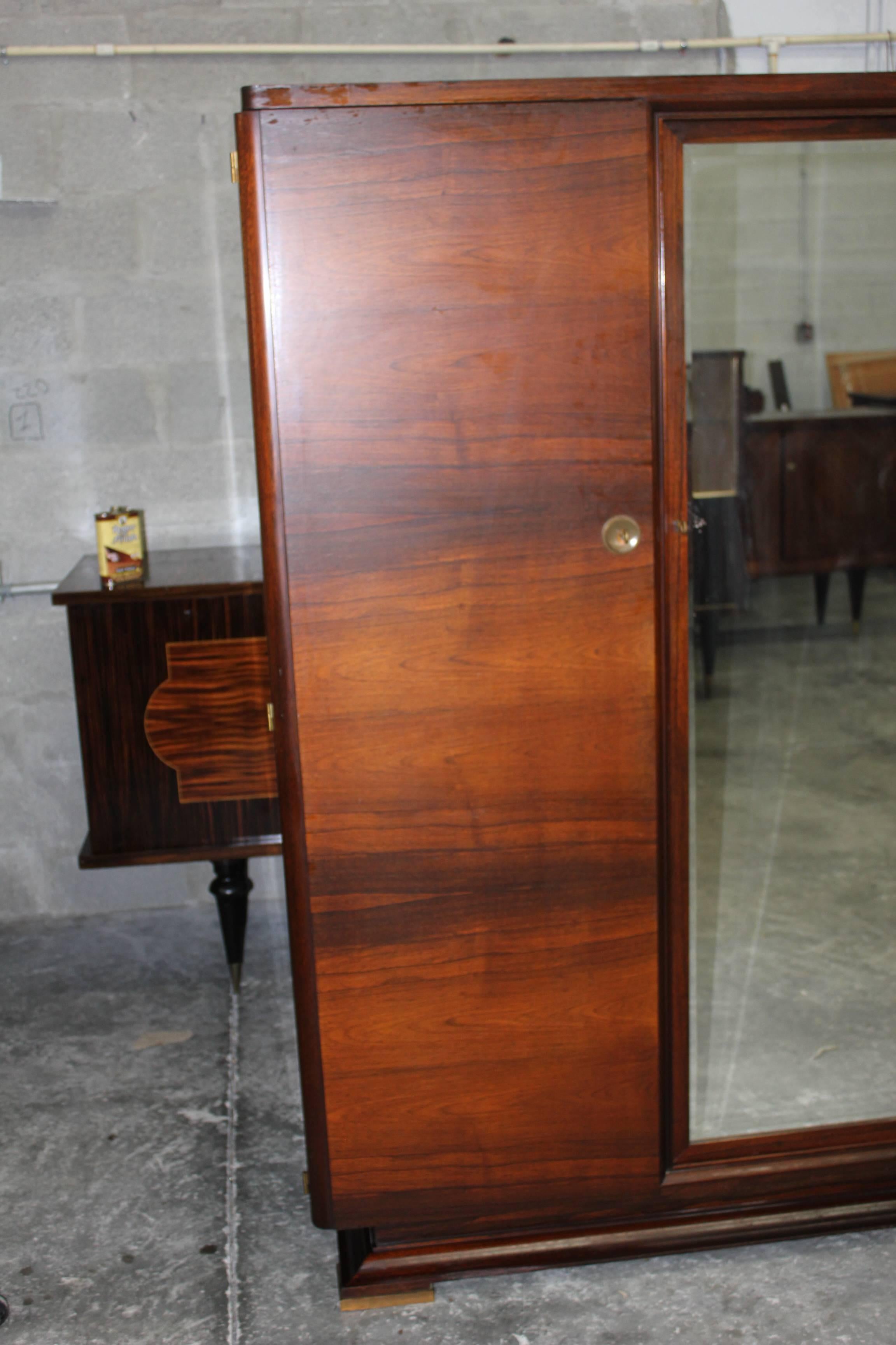 French Art Deco Masterpiece Palisander Armoire by Maxime Old, circa 1940s In Excellent Condition In Hialeah, FL