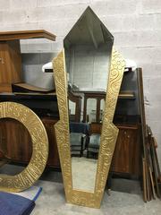 French Art Deco Gilt Plaster over Wood Relief Monumental Mirror