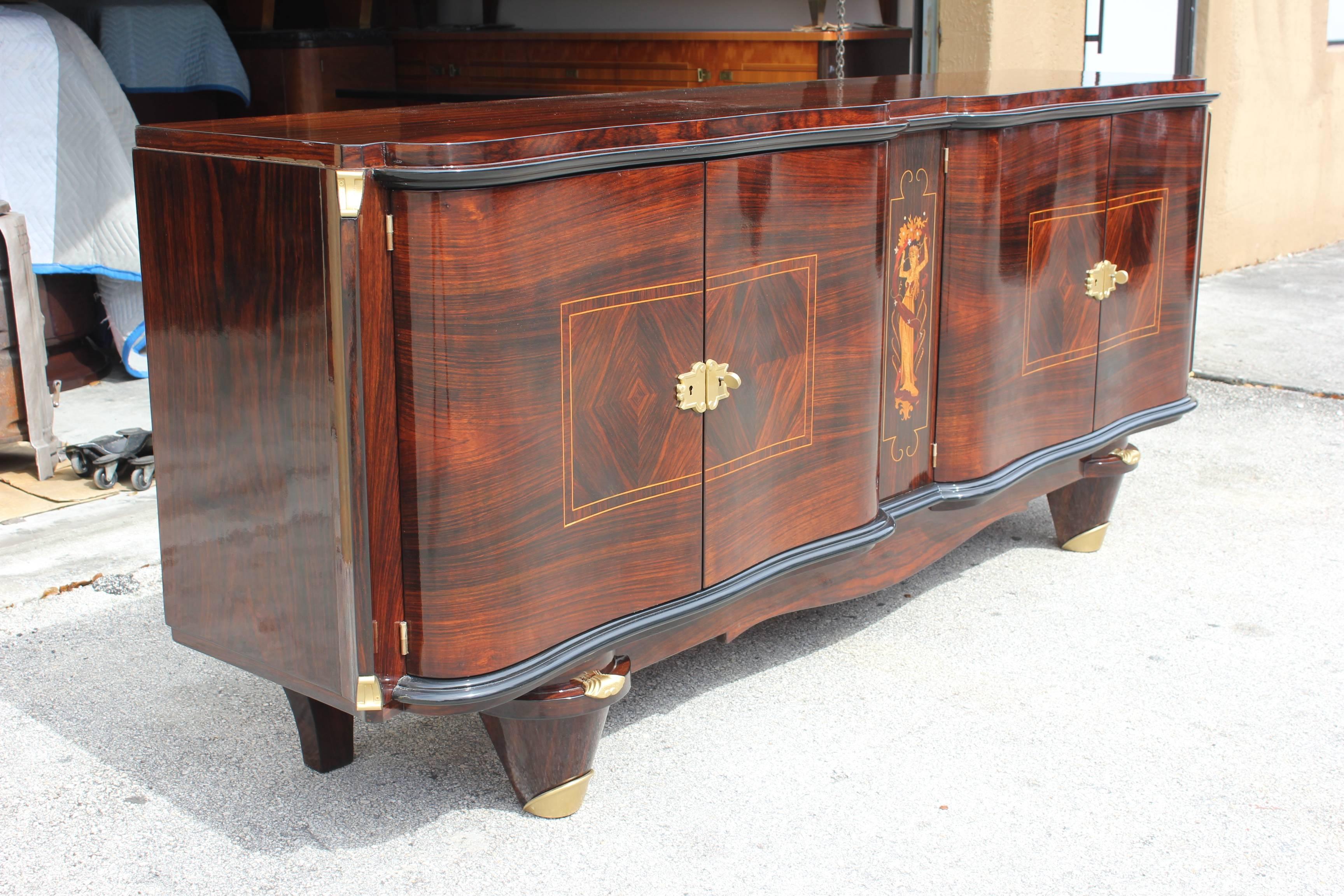 French Art Deco Sideboard Palisander Rio with M-O-P Detail, style Jules Leleu. In Excellent Condition In Hialeah, FL