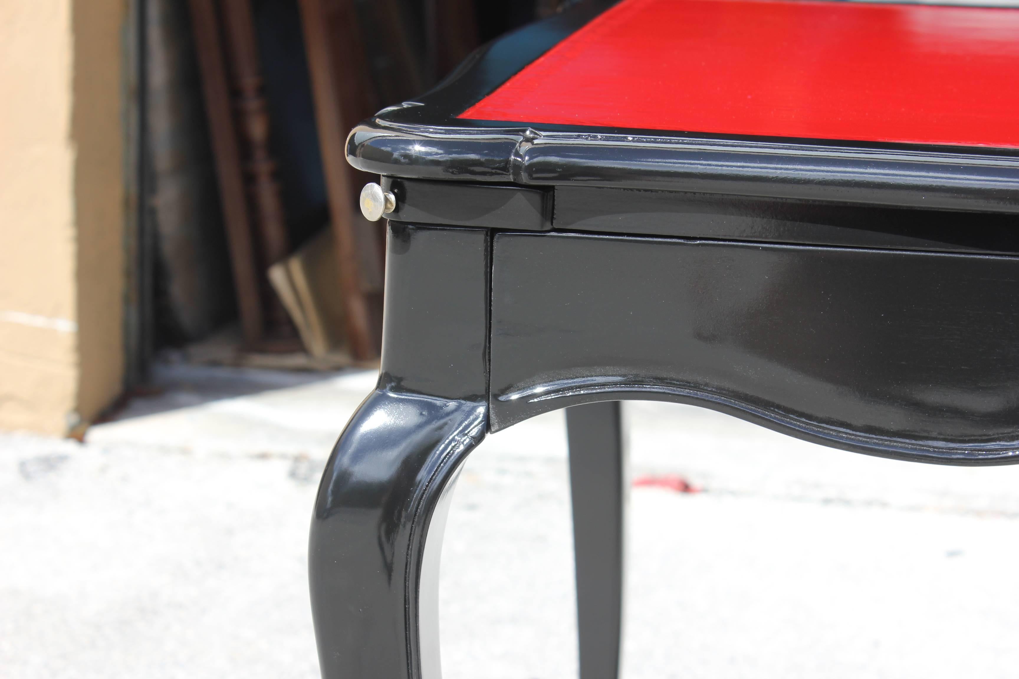 Stunning French Art Deco Black Lacquered,  Red Gaming Table Style Jules Leleu For Sale 2