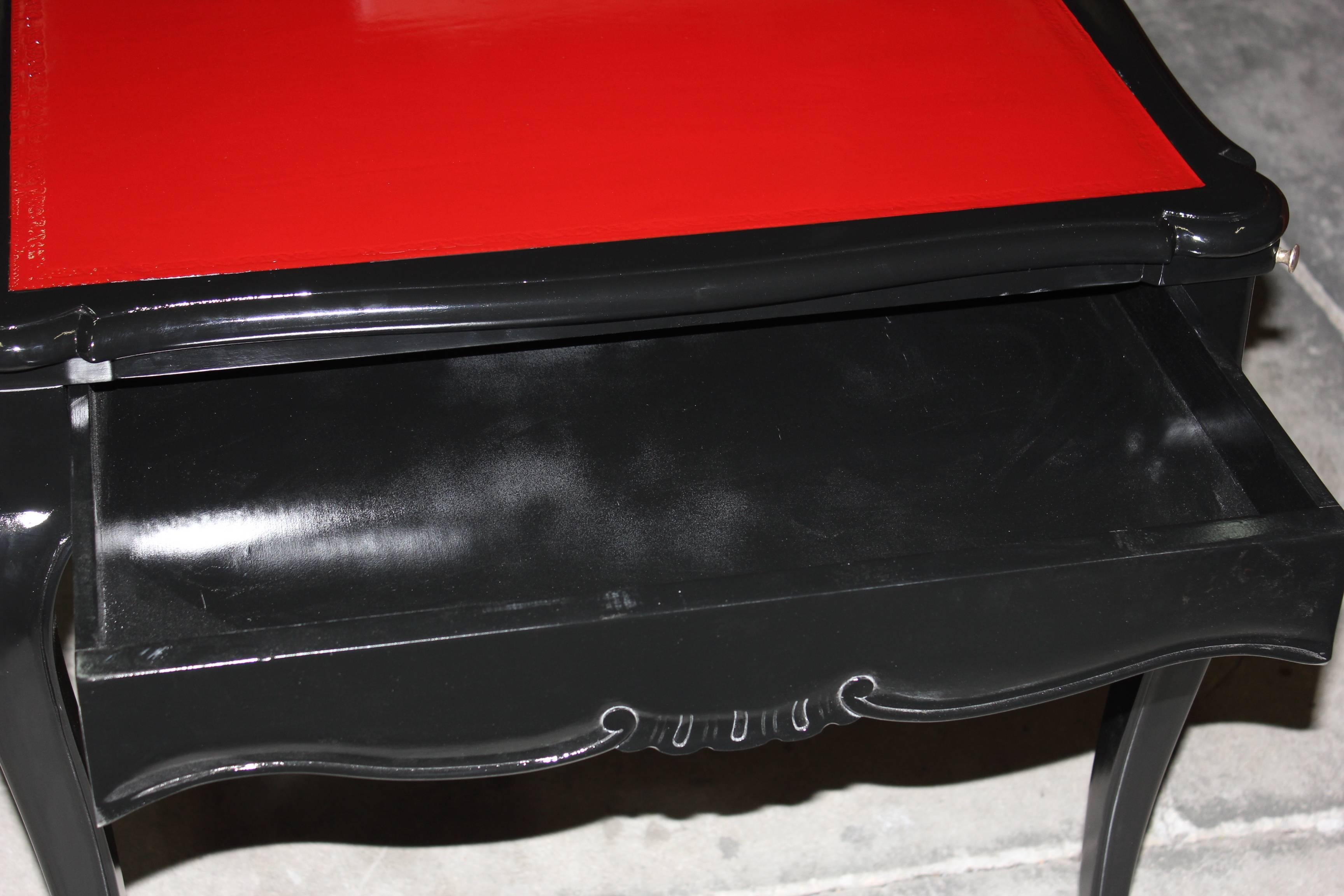 Stunning French Art Deco Black Lacquered,  Red Gaming Table Style Jules Leleu For Sale 6
