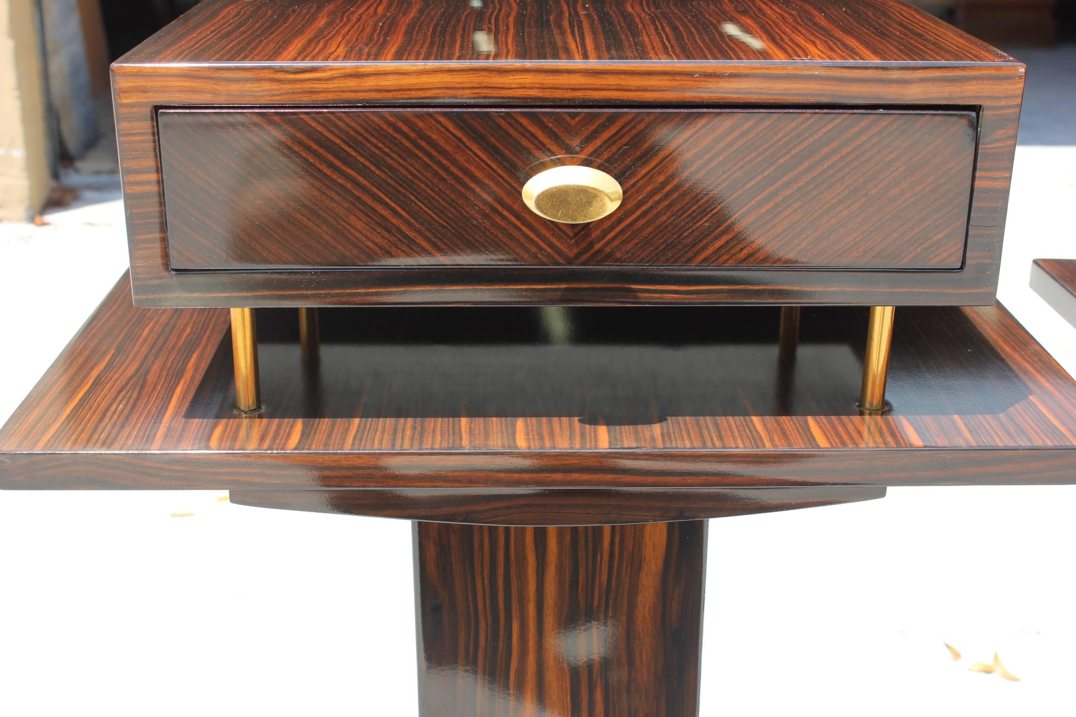 Pair of Spectacular French Art Deco Macassar Ebony Night Tables/End Tables 3