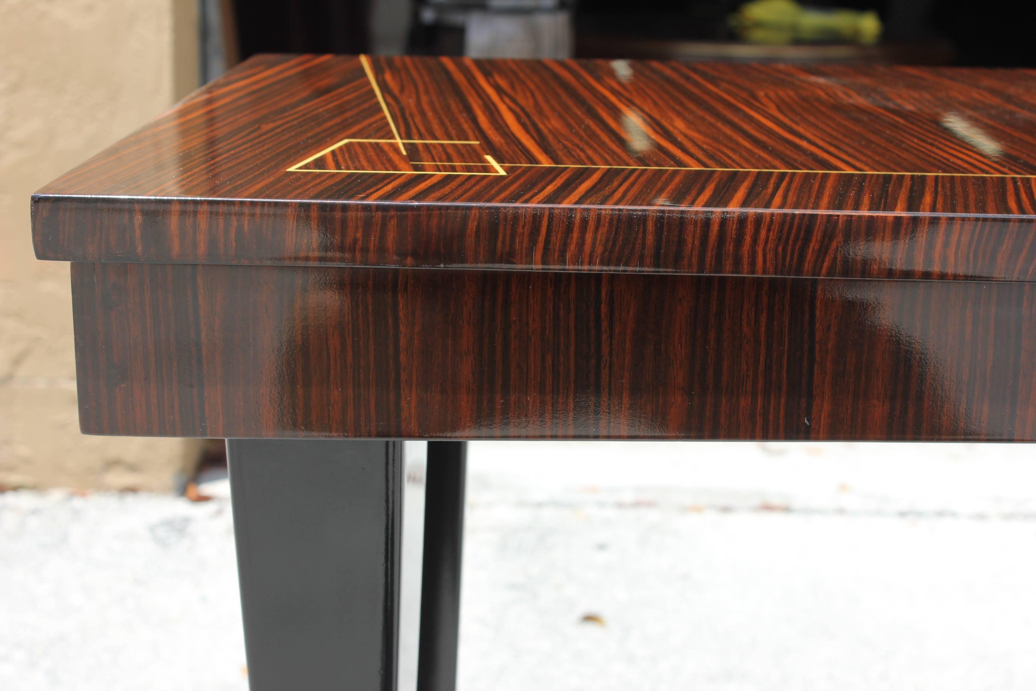 Pair of French Art Deco Long Exotic Macassar Ebony Console Tables, circa 1940s 1