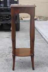 French Art Deco Tall Oak with Burl Wood Marble Topped Pedestal/ Plant Stand