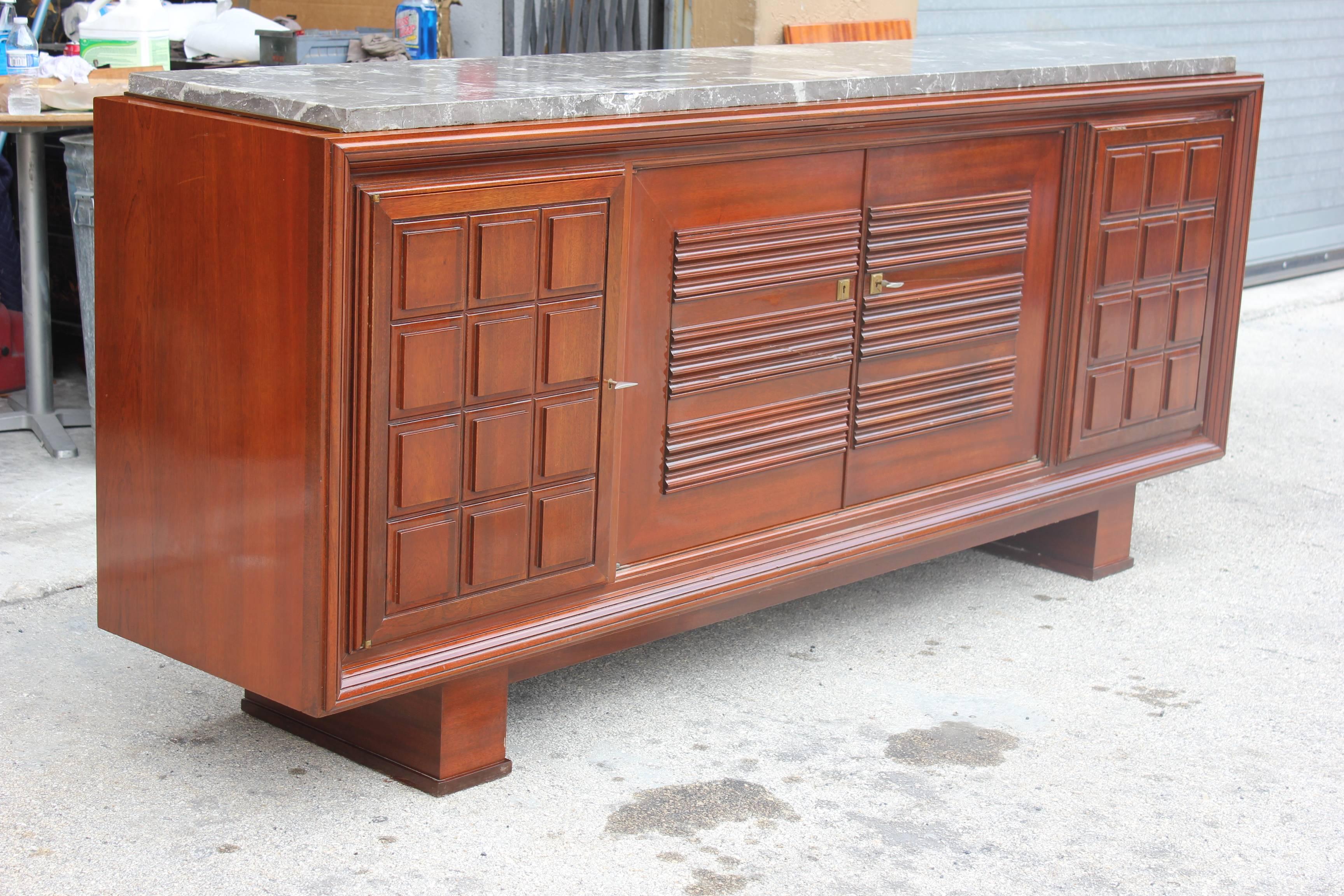 Documented Masterpiece French Art Deco Solid Mahogany Buffet by Maxime Old In Excellent Condition For Sale In Hialeah, FL