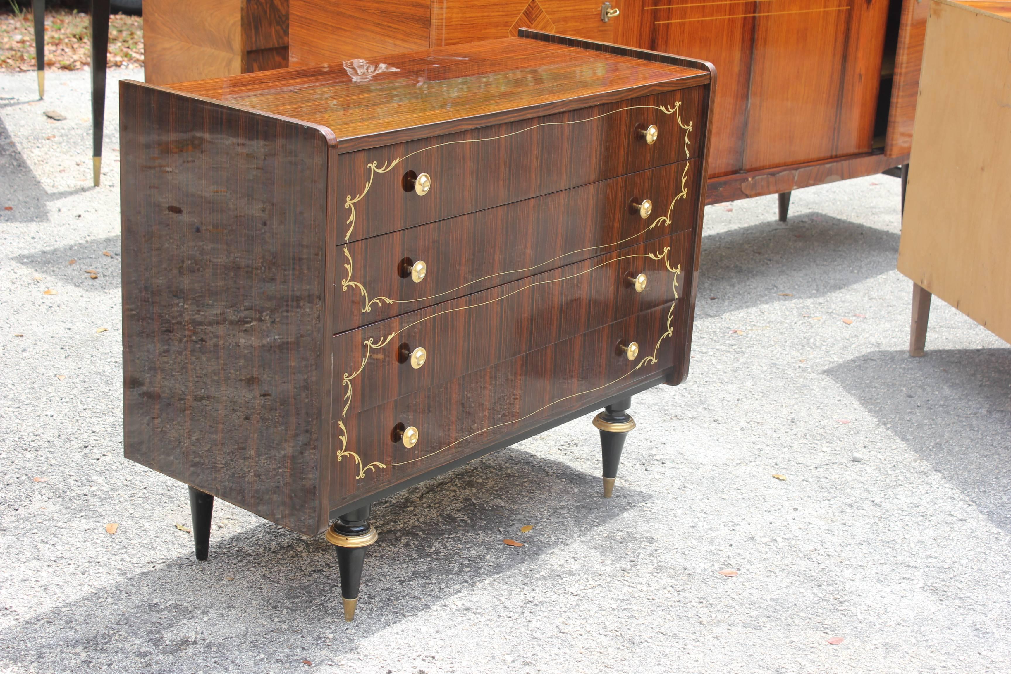 French Art Deco Exotic Macassar Ebony Four-Drawer Dresser, circa 1940s In Excellent Condition In Hialeah, FL