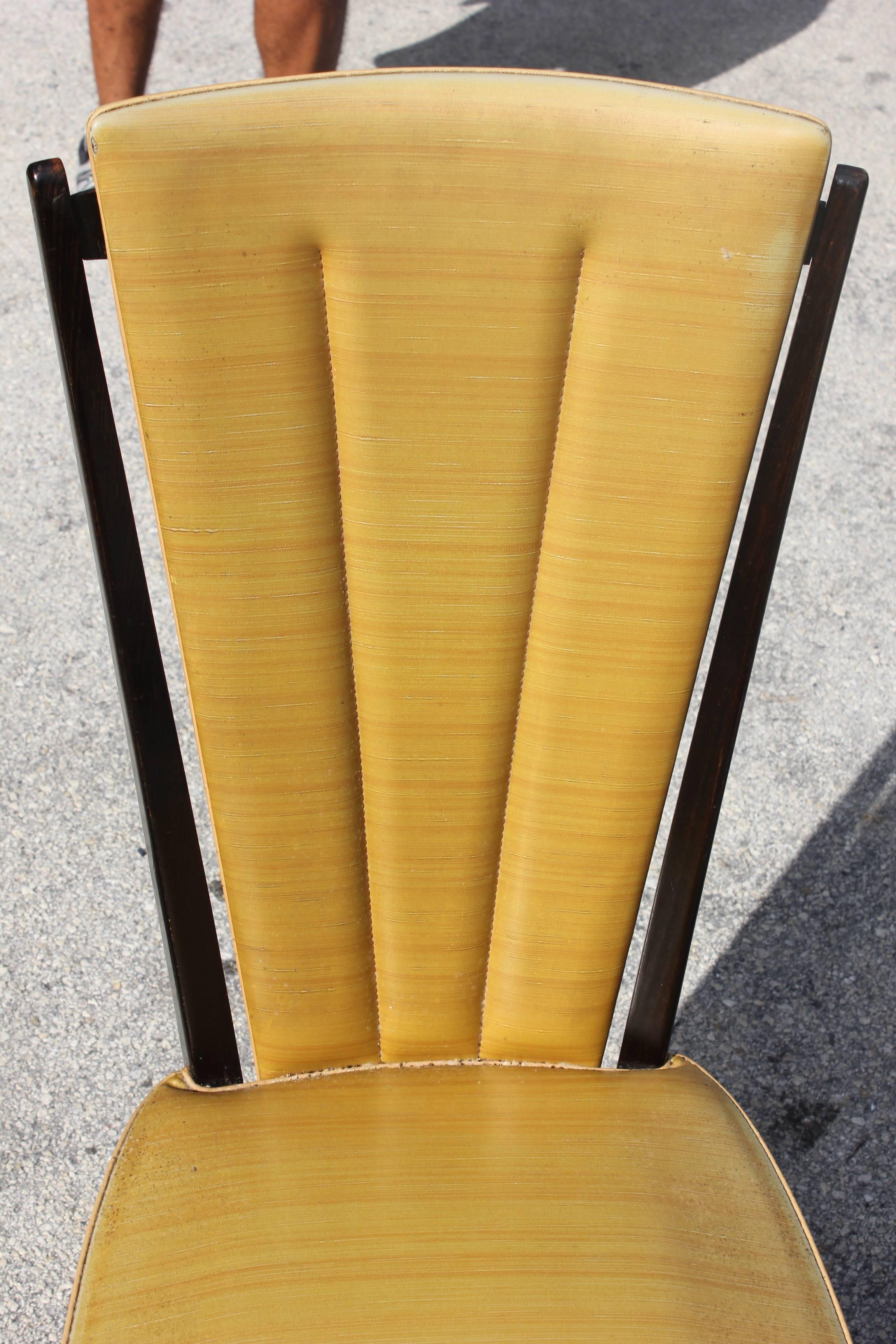  Fine Set of Six French Art Deco Dark Walnut Dining Chairs, circa 1940s In Good Condition In Hialeah, FL