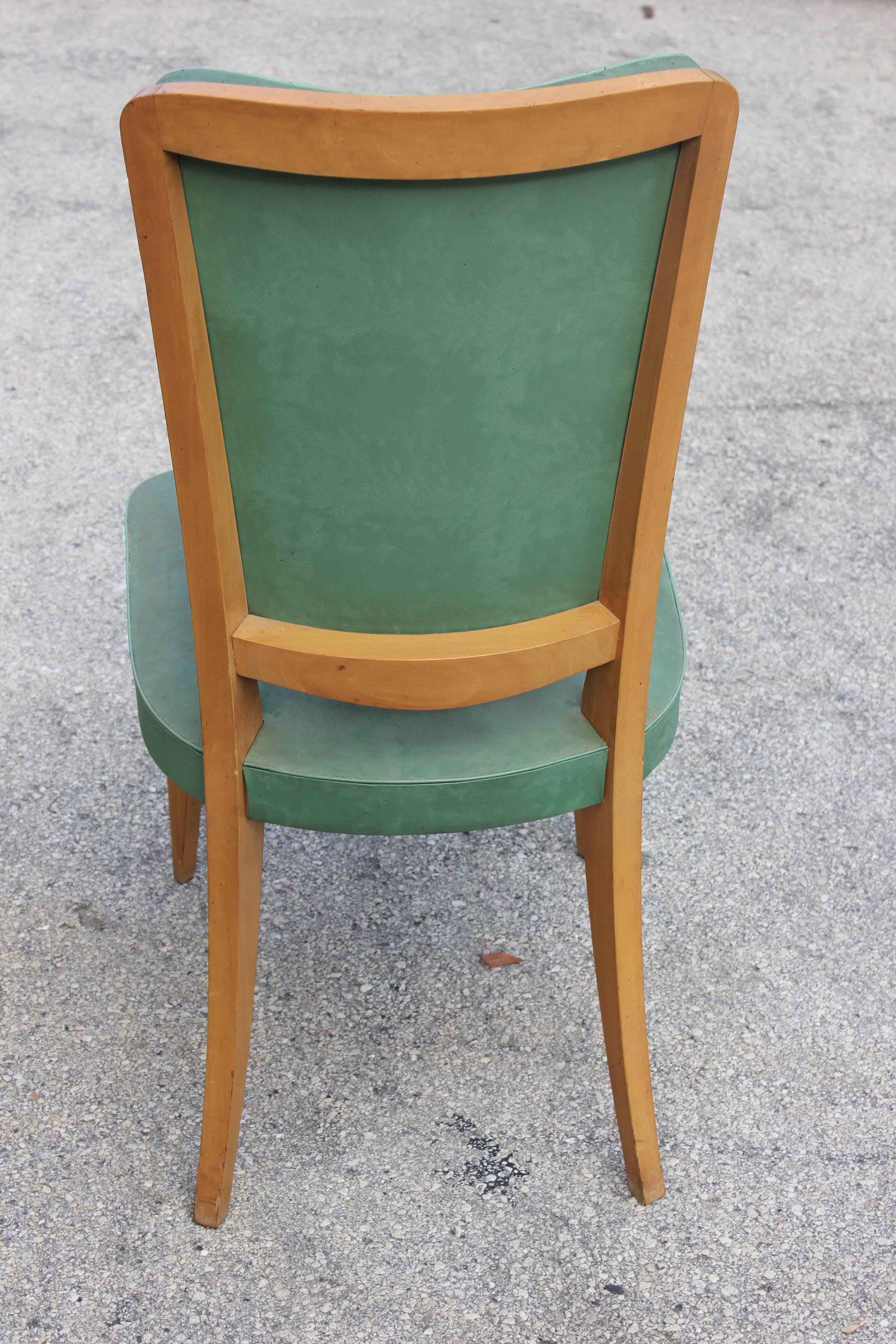 Set of Six French Art Deco Walnut Dining Chairs, circa 1940s 2
