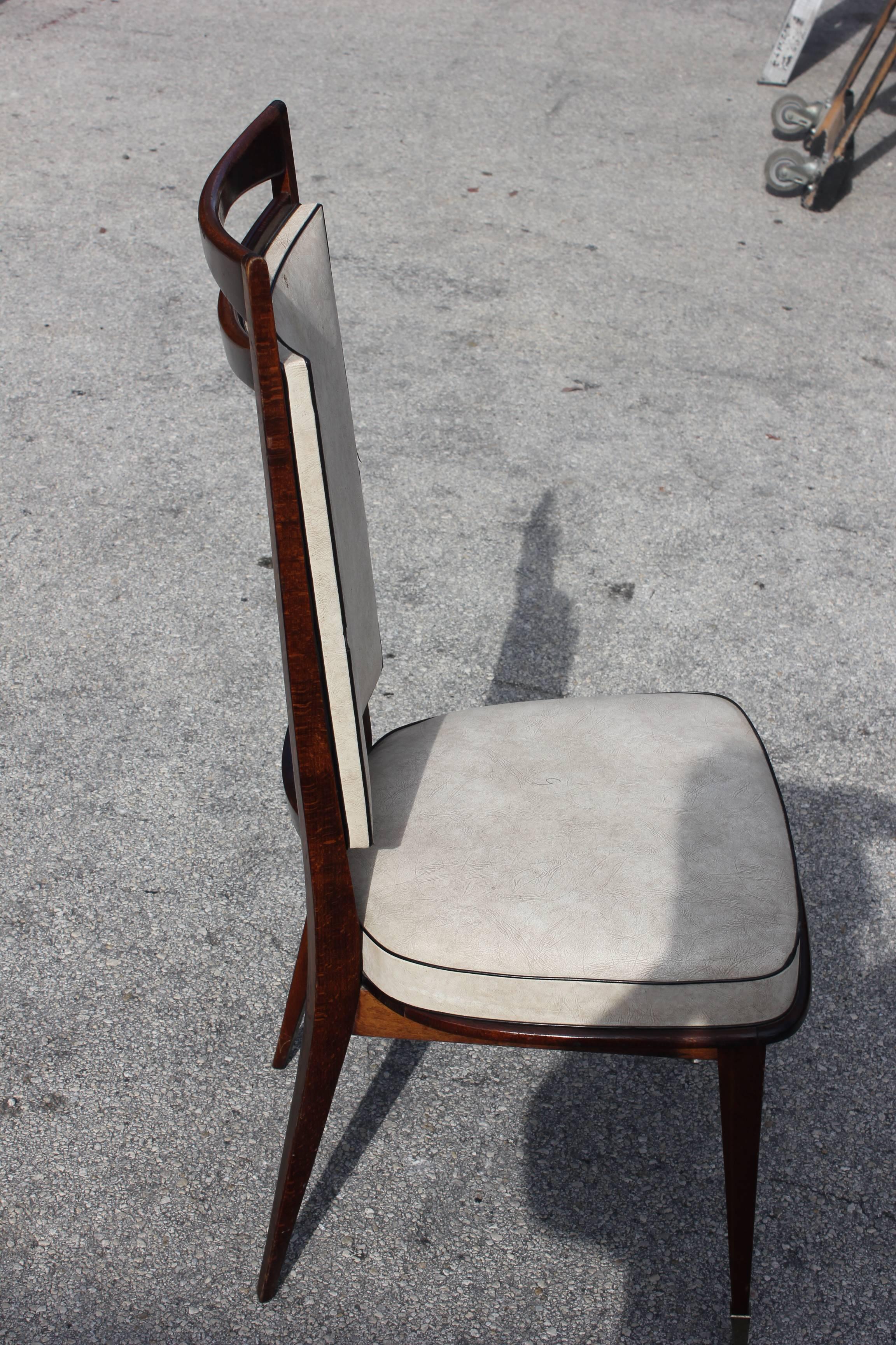 Set of Five French Art Deco Walnut Dining Chairs, circa 1940s 1