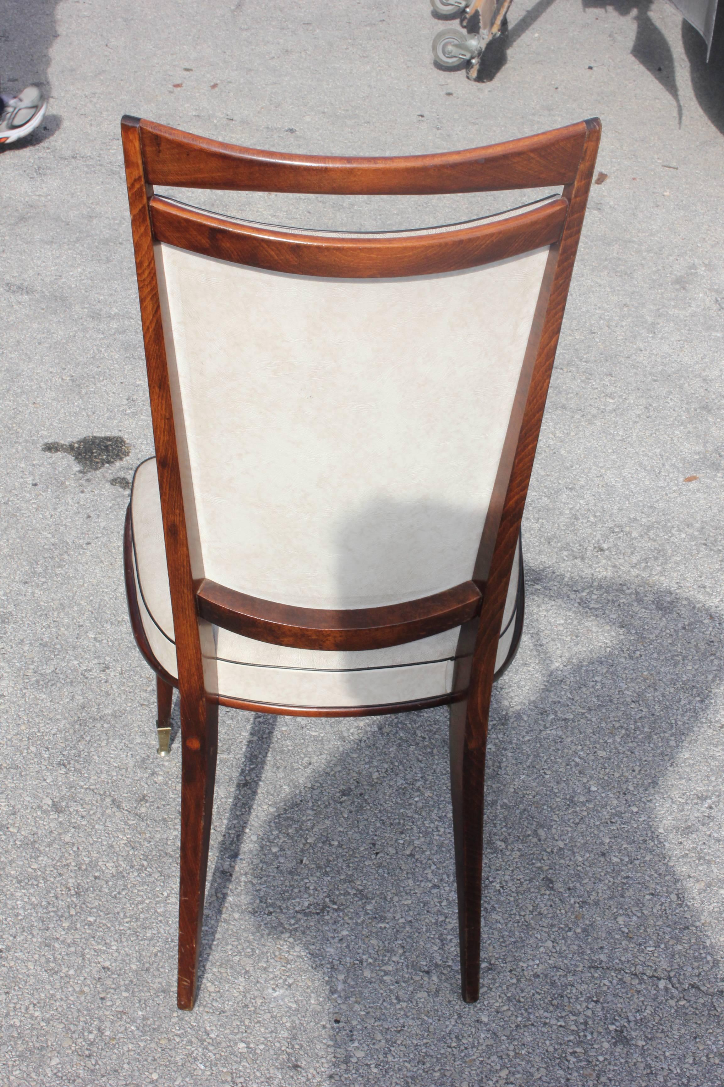Set of Five French Art Deco Walnut Dining Chairs, circa 1940s 2