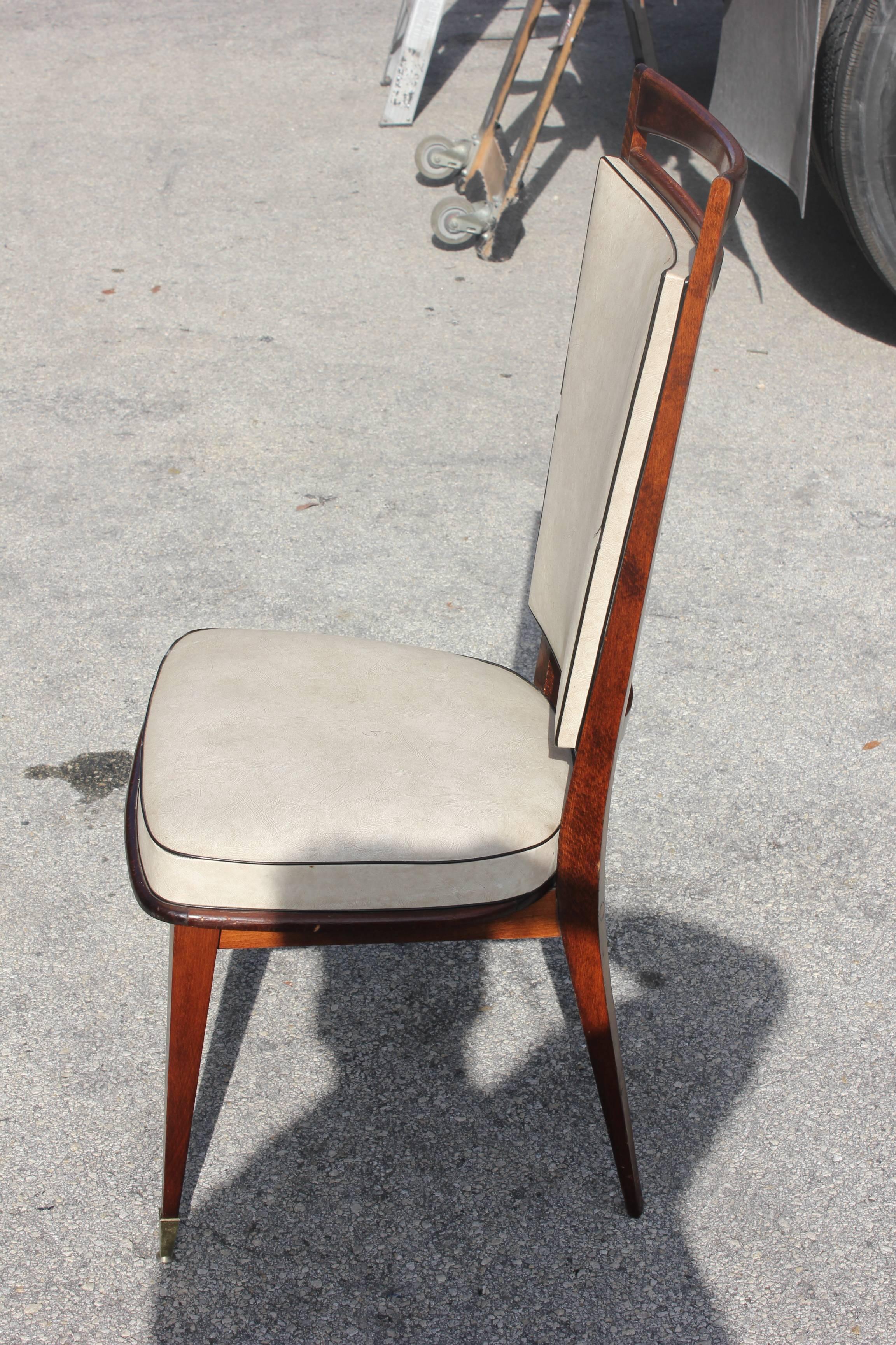 Set of Five French Art Deco Walnut Dining Chairs, circa 1940s 3