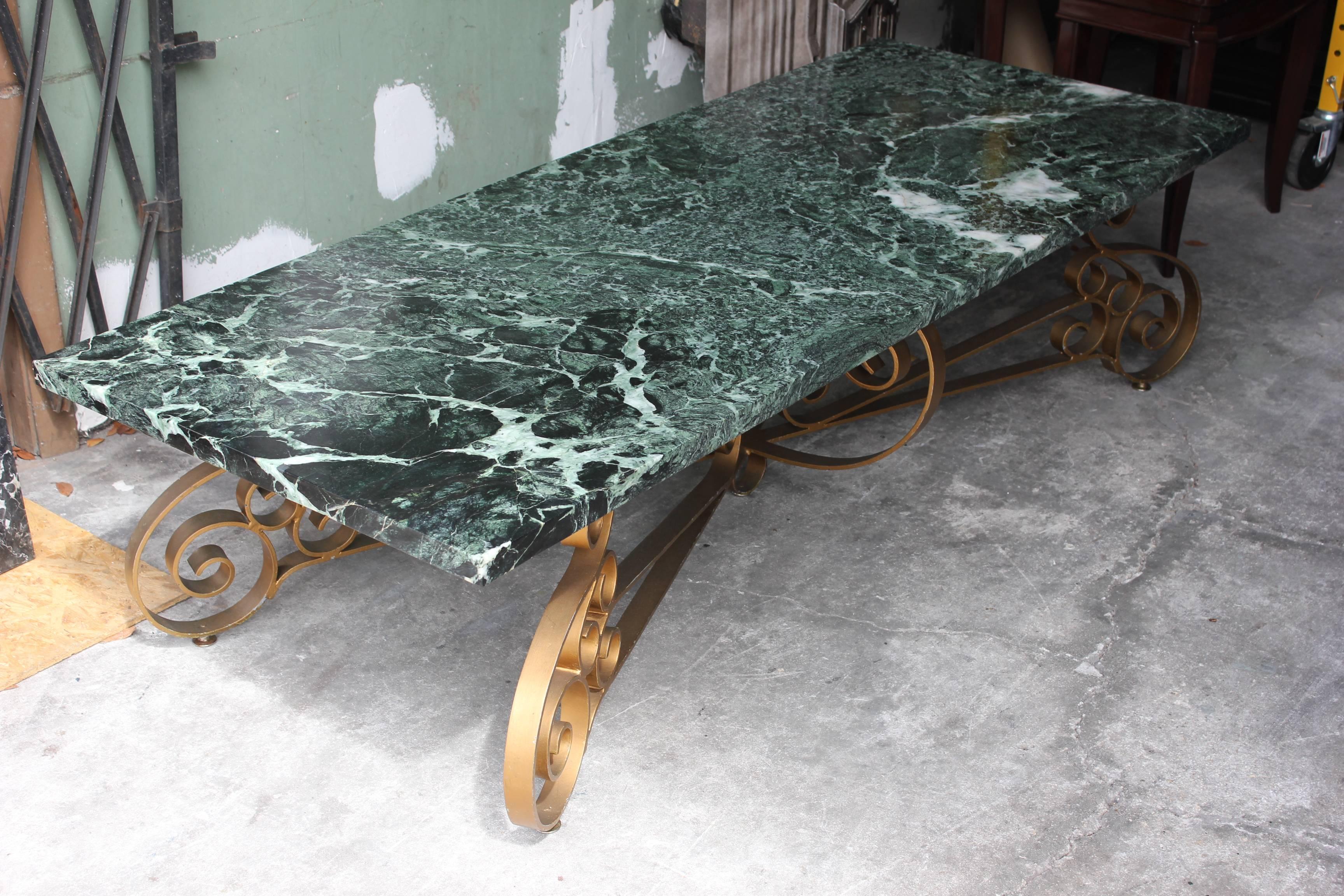 Mid-20th Century Italian Mid-Century Modern Large Gilt Metal and Marble Coffee Table, circa 1950s