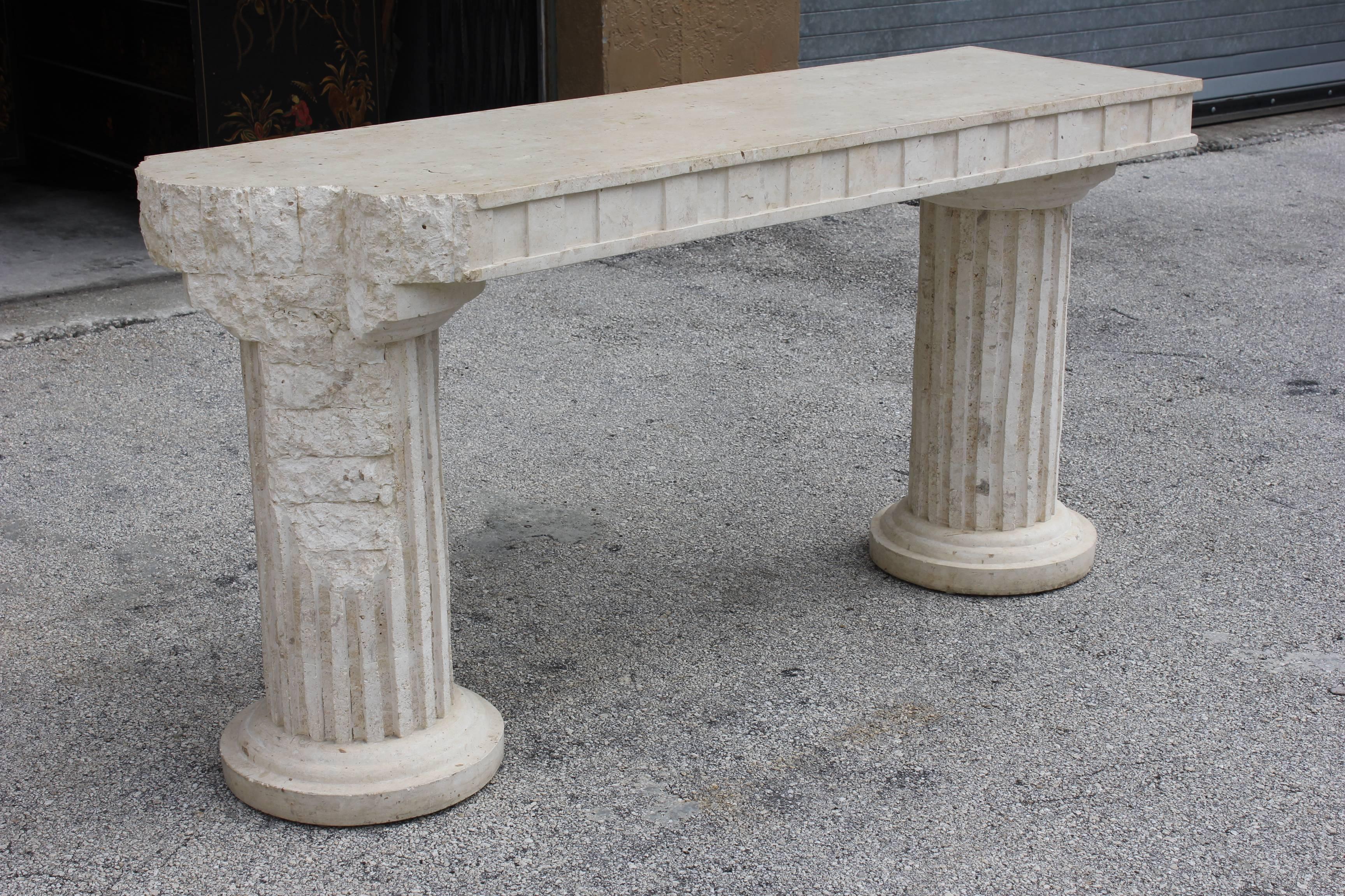 Italian Mid-Century Modern Two-Column Faux Stone Console Table, circa 1950s In Good Condition In Hialeah, FL