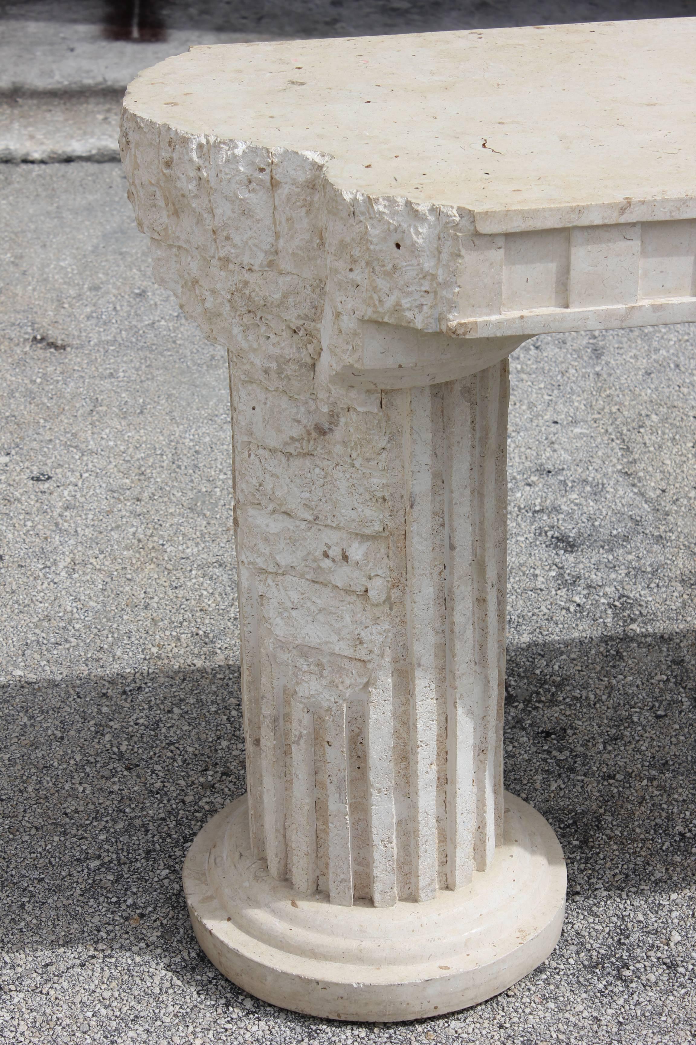 Italian Mid-Century Modern Two-Column Faux Stone Console Table, circa 1950s 1