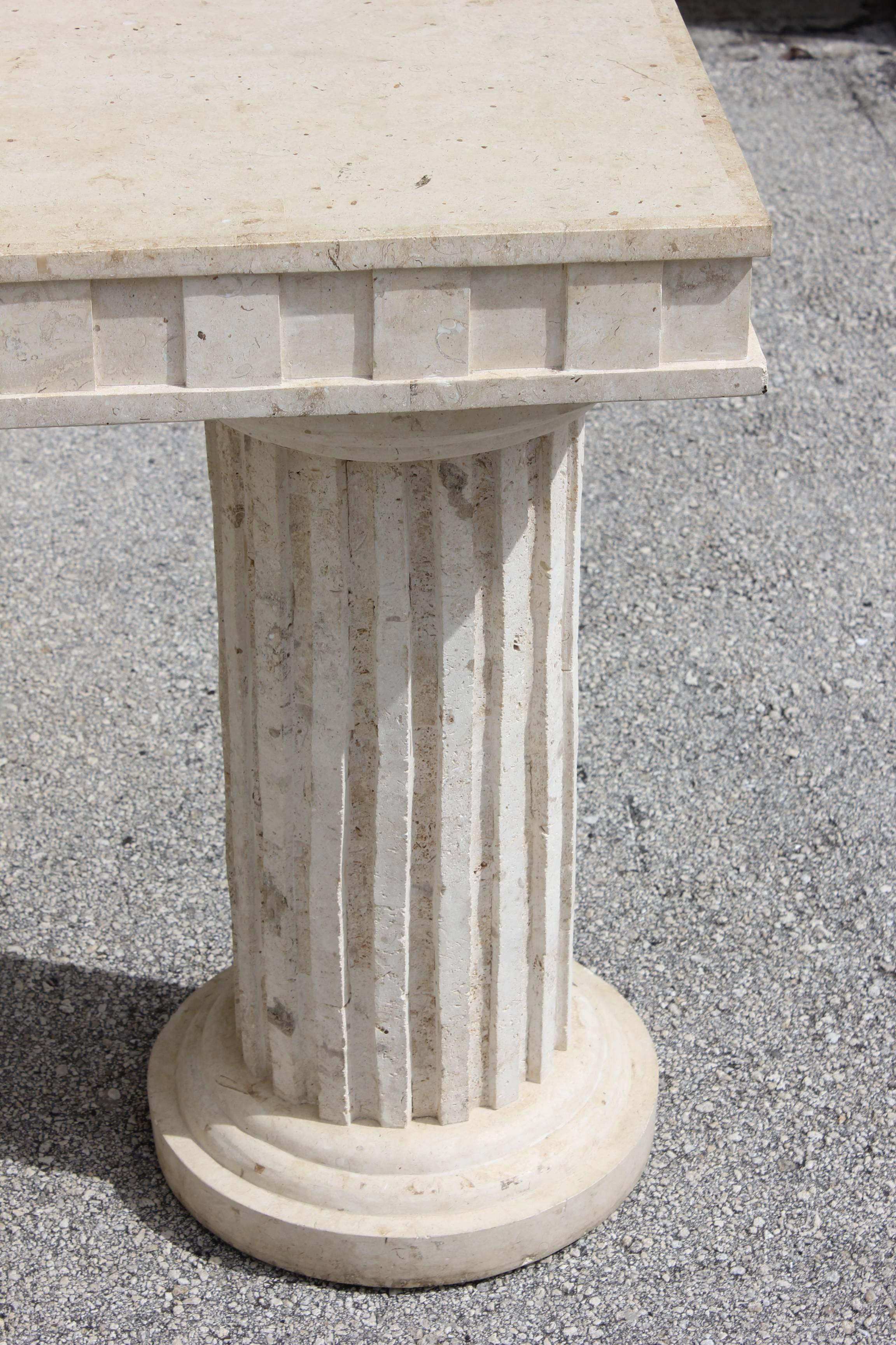 Italian Mid-Century Modern Two-Column Faux Stone Console Table, circa 1950s 2