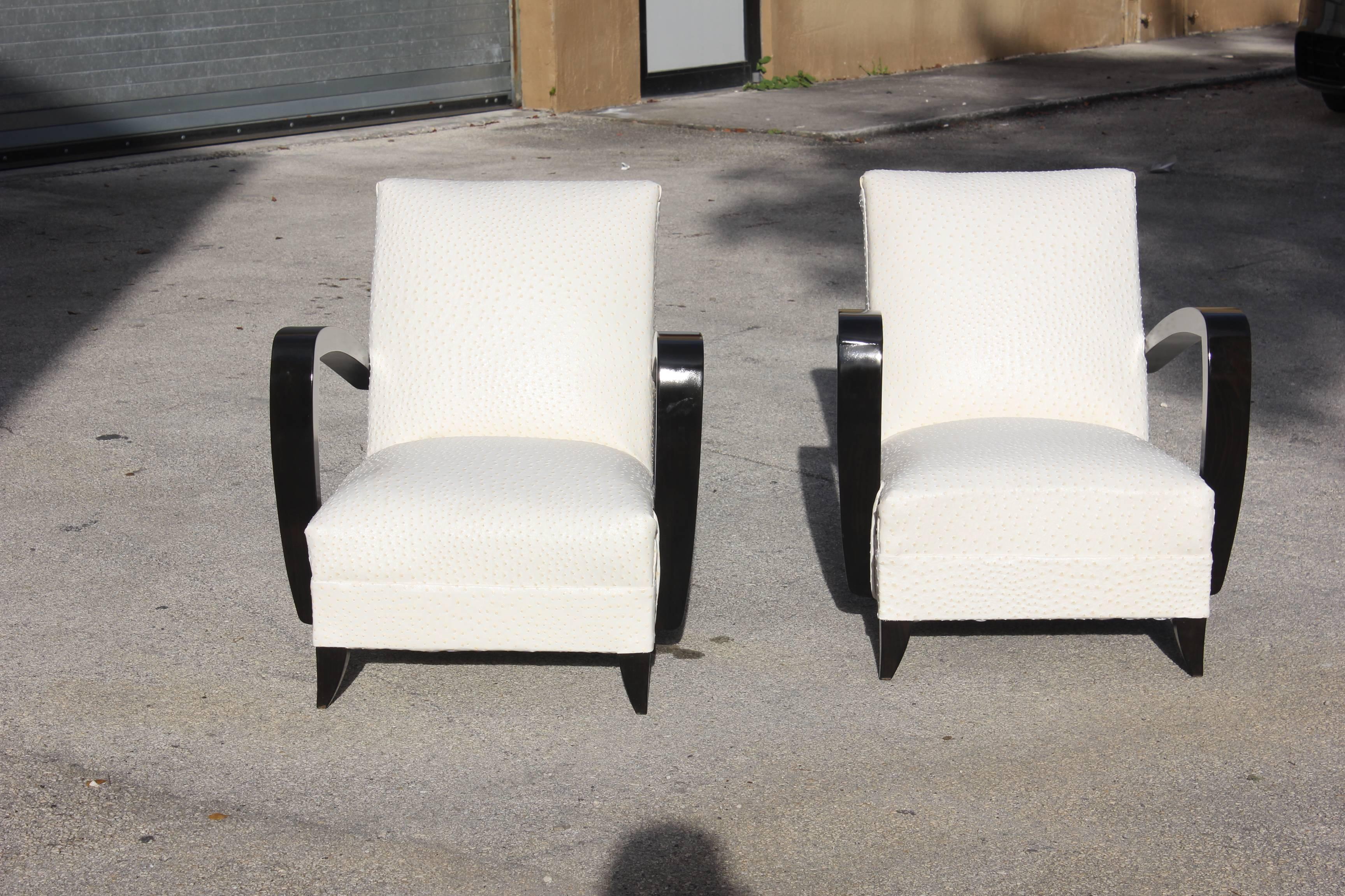 Fabric Elegant Pair of French Art Deco Armchairs or Club Chairs Attributed to Rene Prou