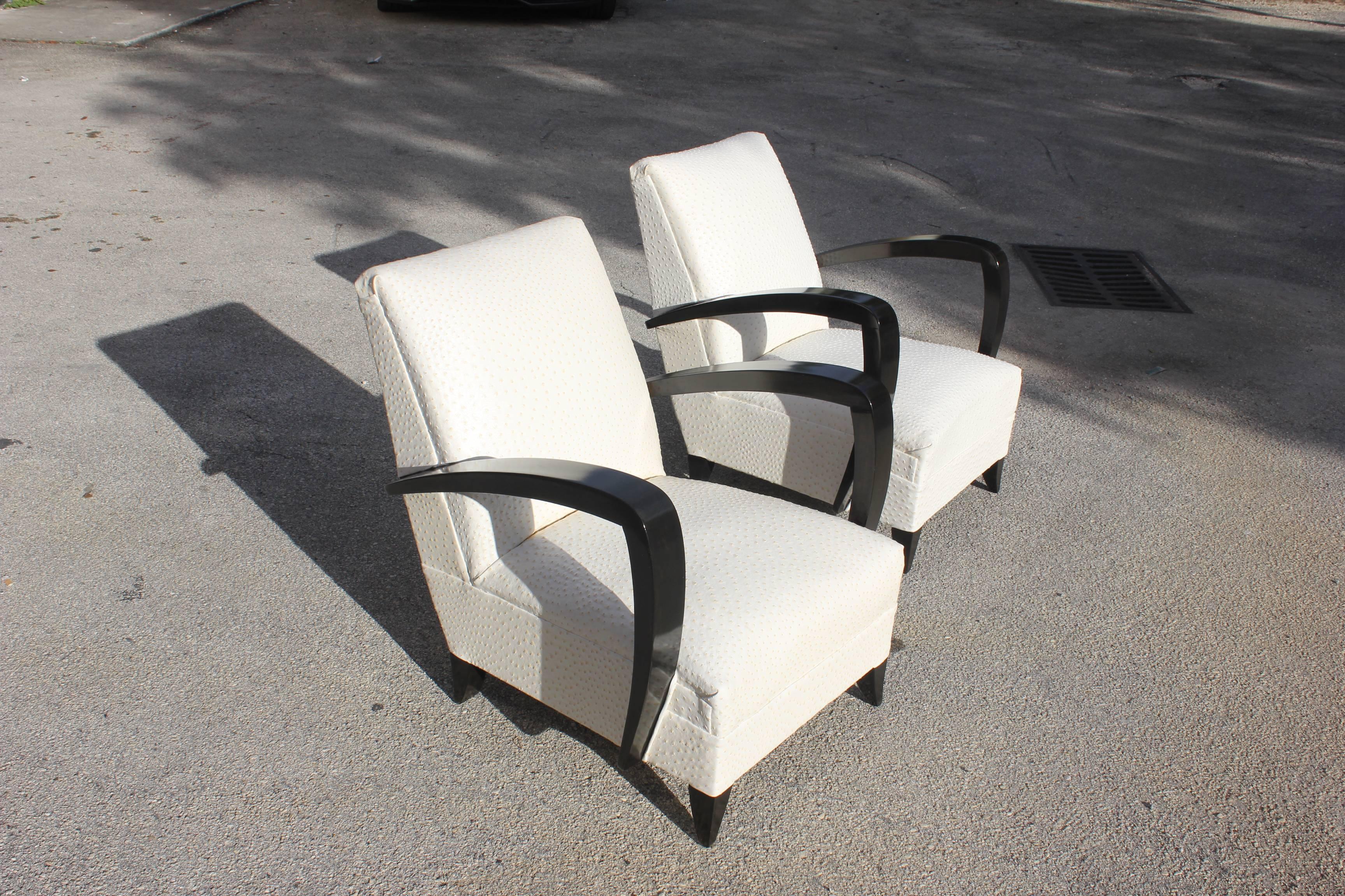 Elegant Pair of French Art Deco Armchairs or Club Chairs Attributed to Rene Prou 1
