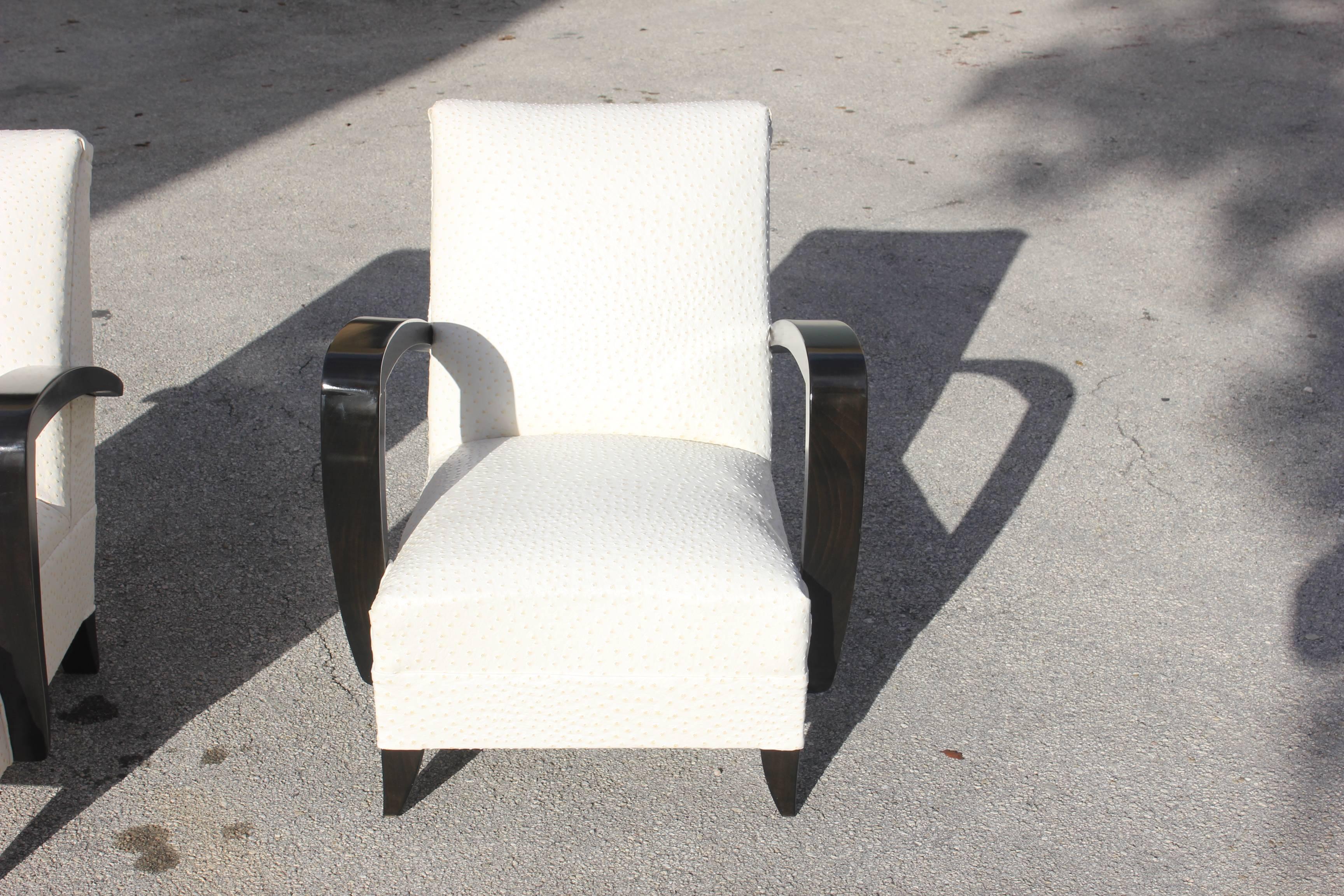 Elegant Pair of French Art Deco Armchairs or Club Chairs Attributed to Rene Prou 4